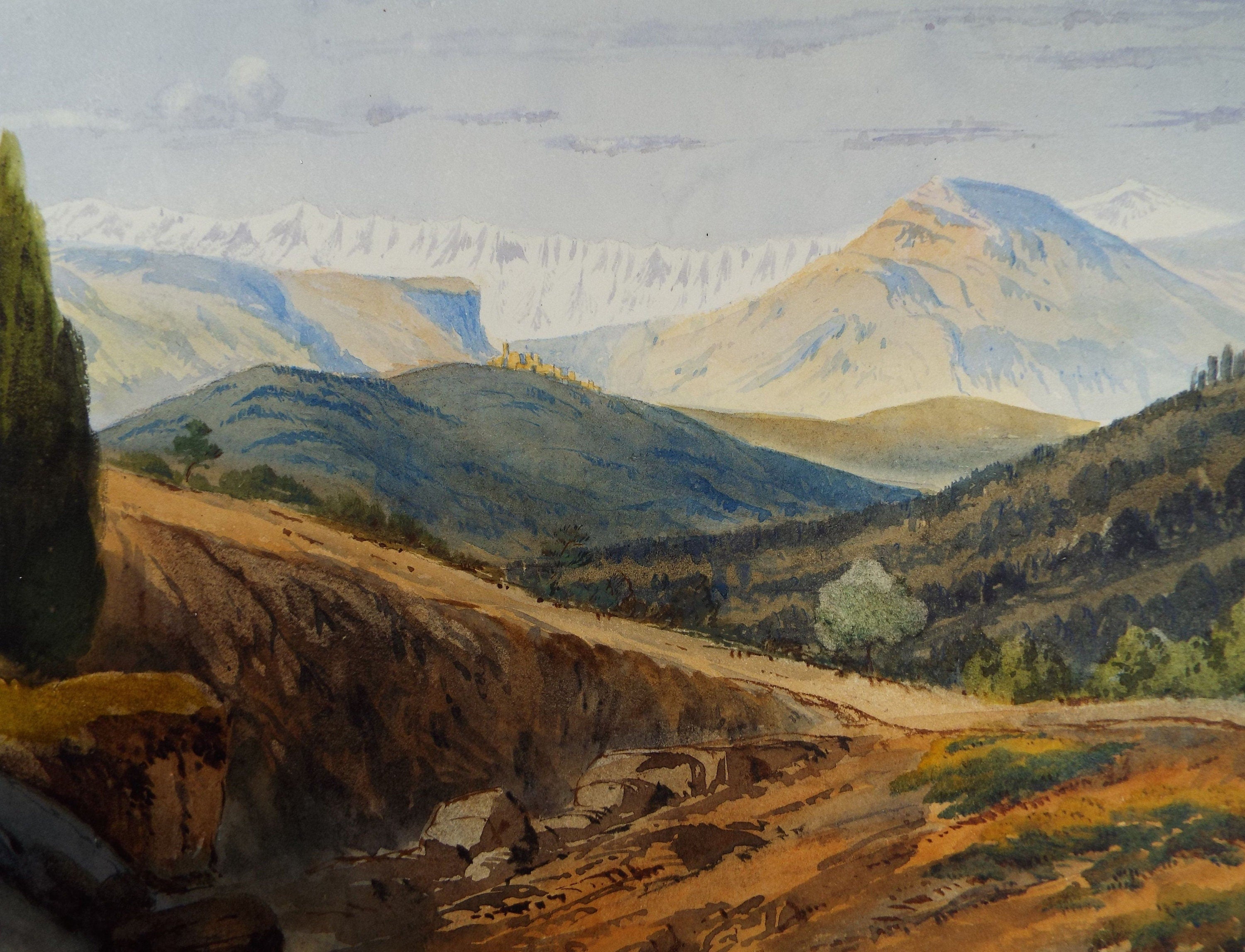 Original Watercolour, late 19th Century , 'Looking Towards Grasse', Artist Unknown