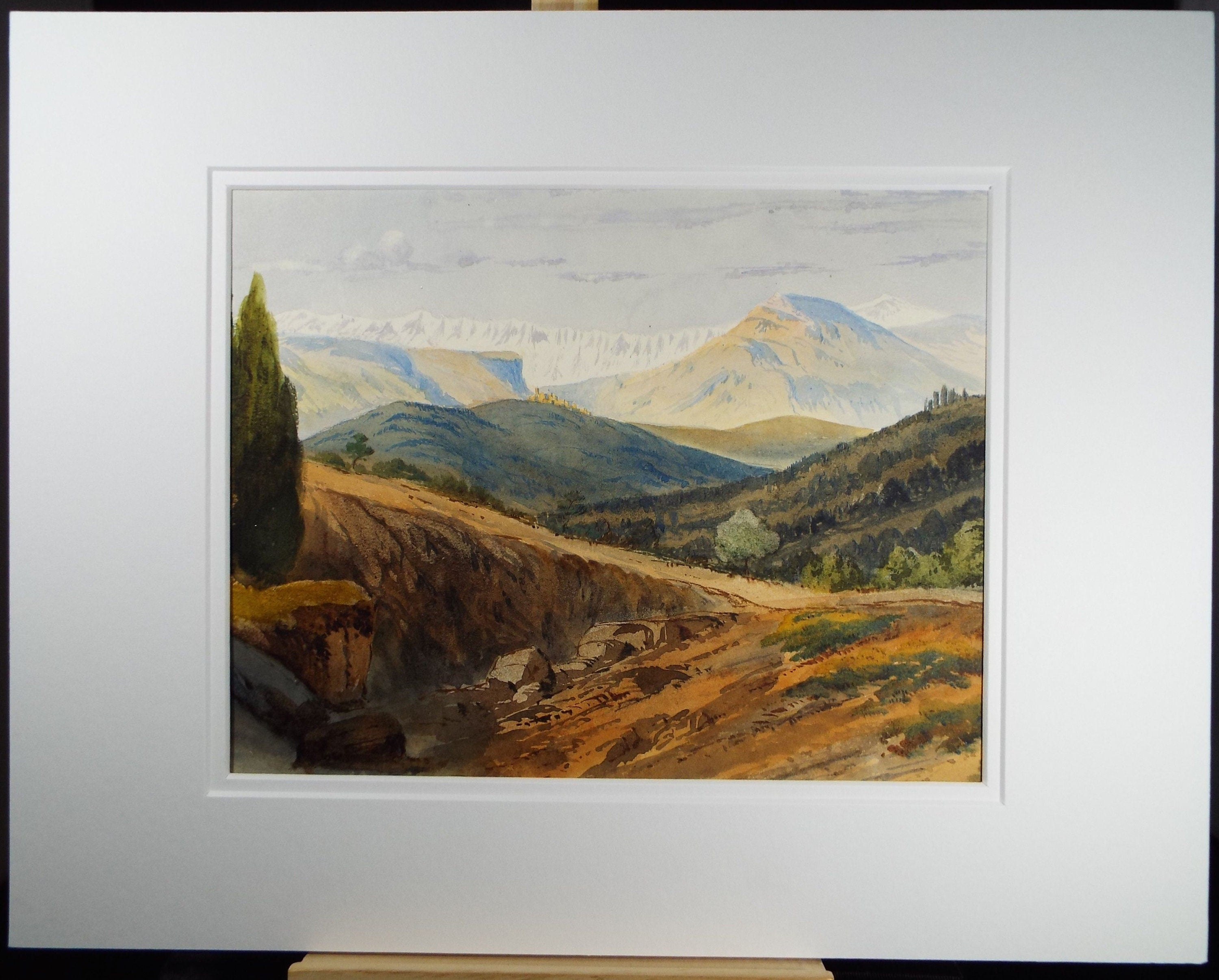 Original Watercolour, late 19th Century , 'Looking Towards Grasse', Artist Unknown