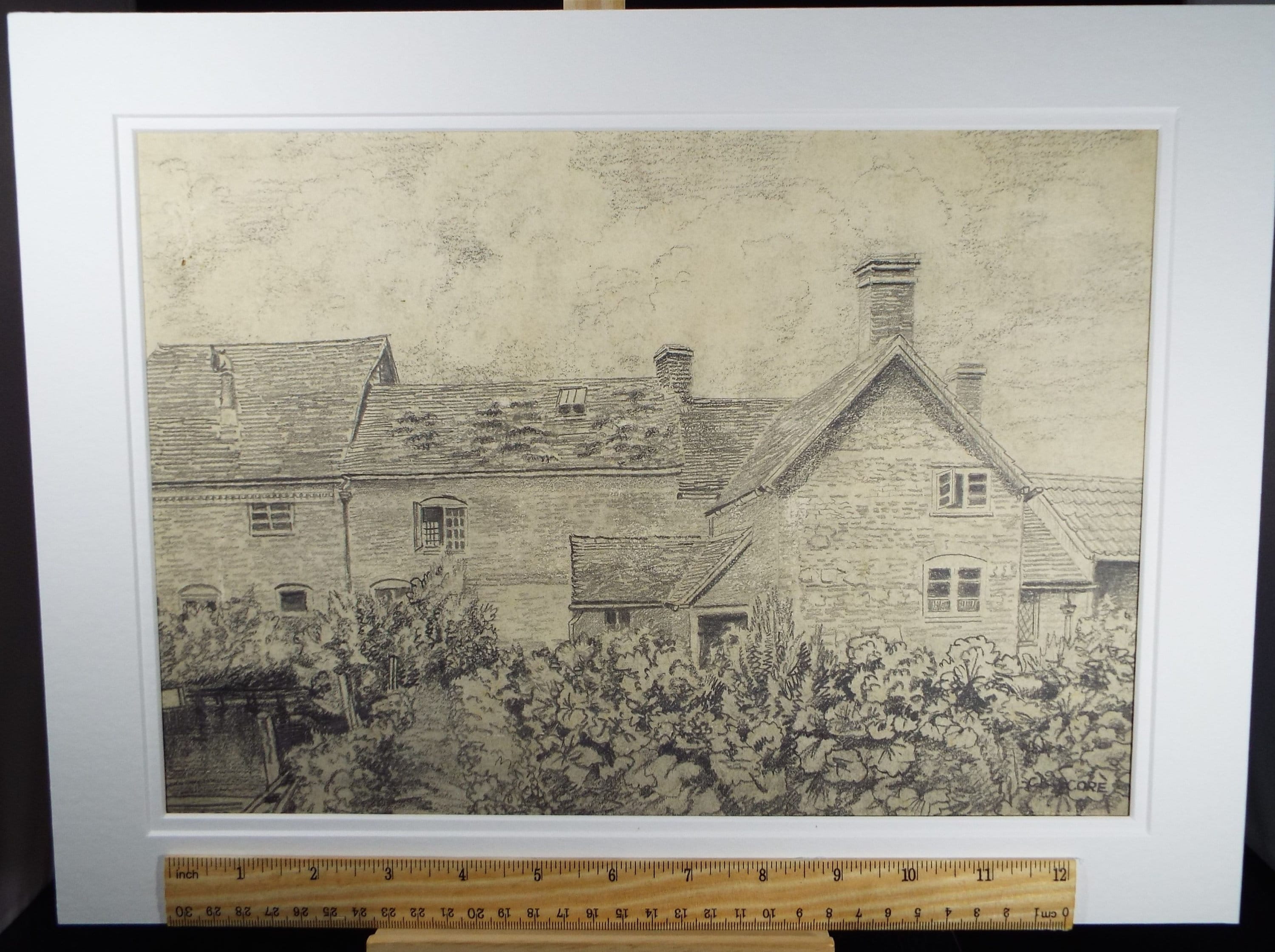 Original Pencil Drawing, 'Back of the Mill', Circa 1930's, Charles Browne Core (1860-1947)