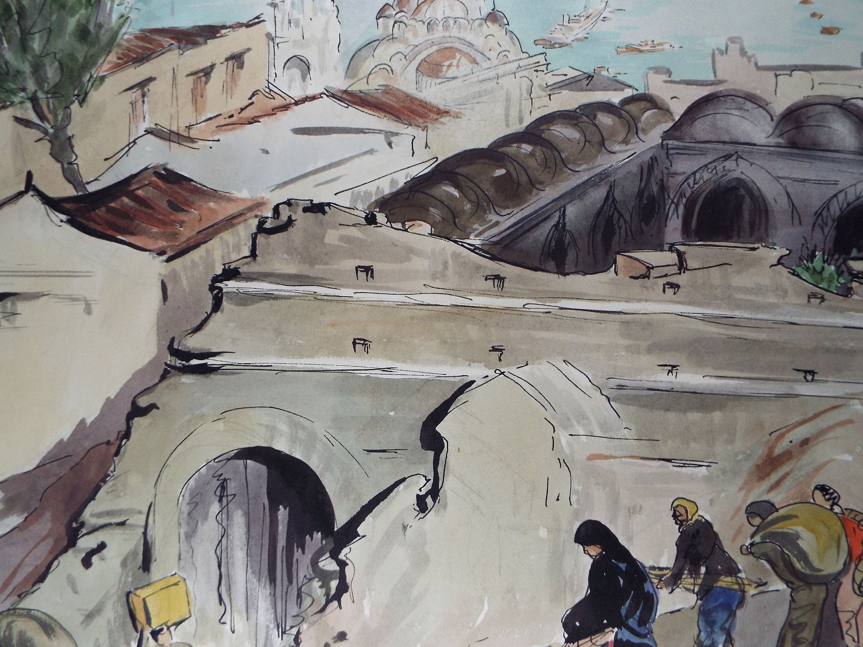 Original Watercolour & Gouache, 'North African Coastal Town',c1950's, Ivy T. Attwell (20th Century, British)