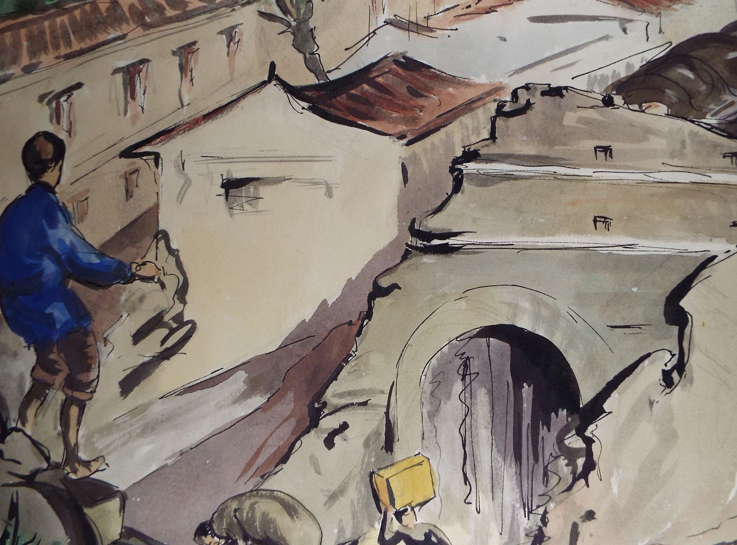 Original Watercolour & Gouache, 'North African Coastal Town',c1950's, Ivy T. Attwell (20th Century, British)