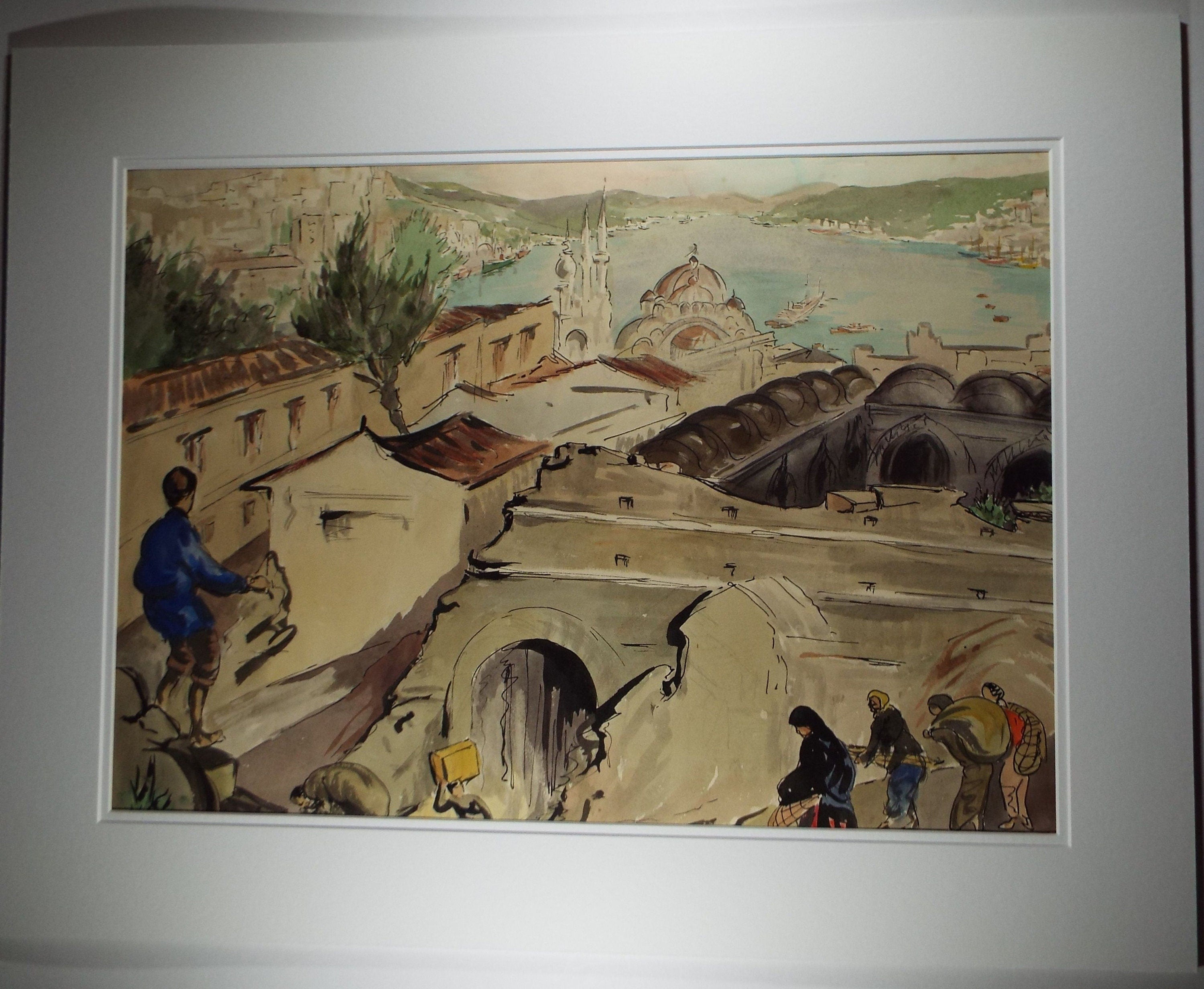 Original Watercolour & Gouache, 'North African Coastal Town',c1950's, Ivy T. Attwell (20th Century, British)