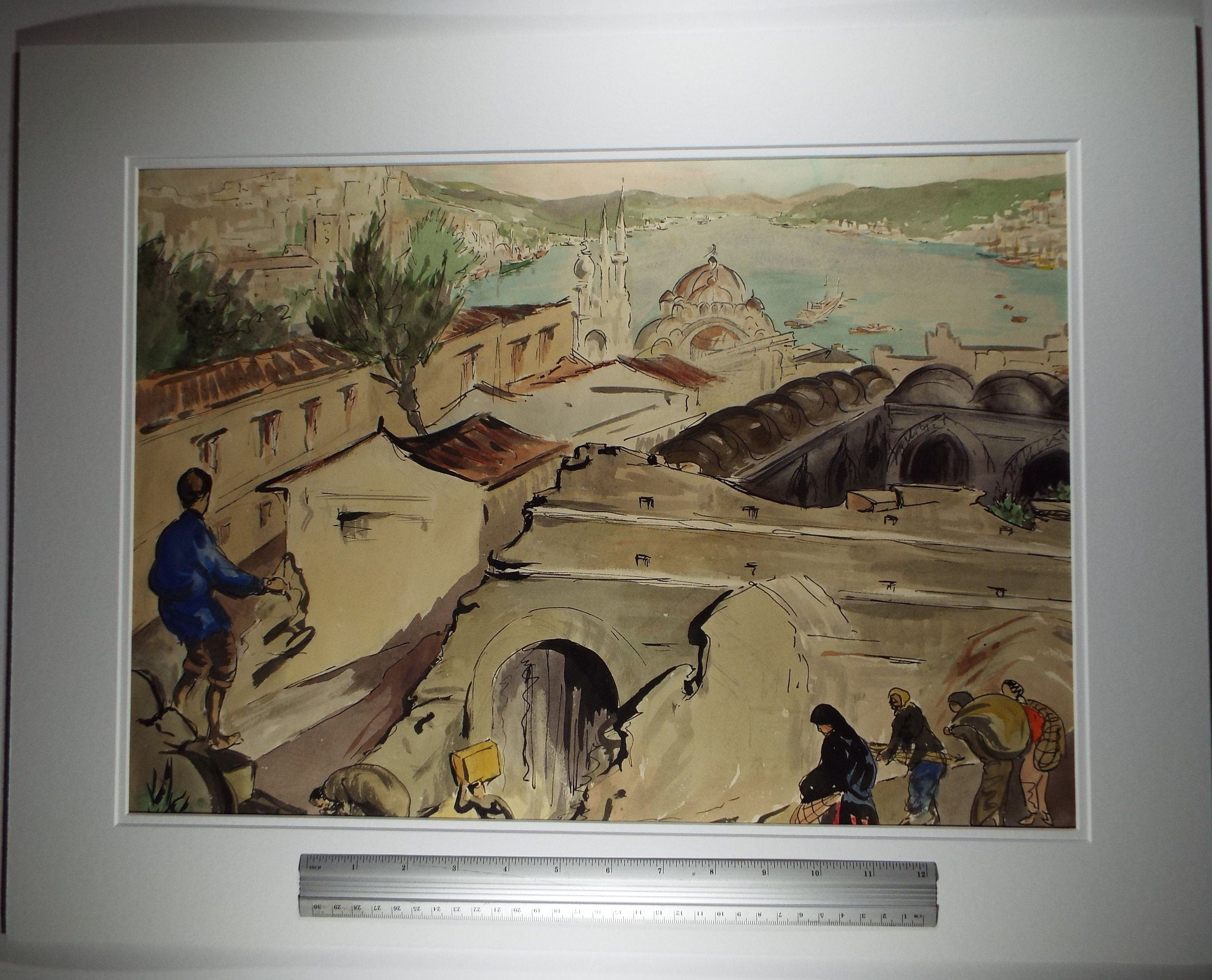 Original Watercolour & Gouache, 'North African Coastal Town',c1950's, Ivy T. Attwell (20th Century, British)