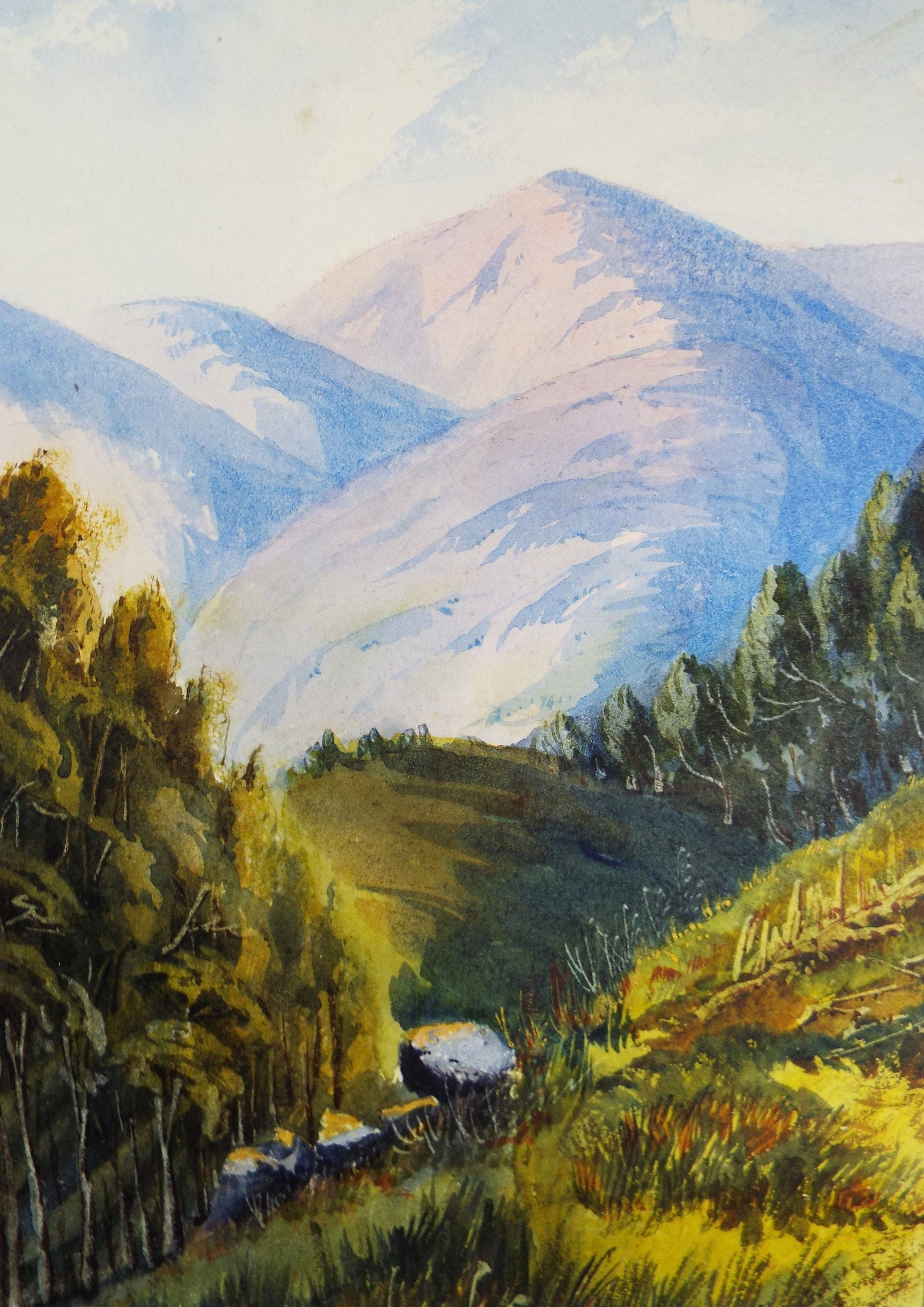 Original Watercolour, 'Hills behind Bellevue', Late 19th Century, Artist Unknown