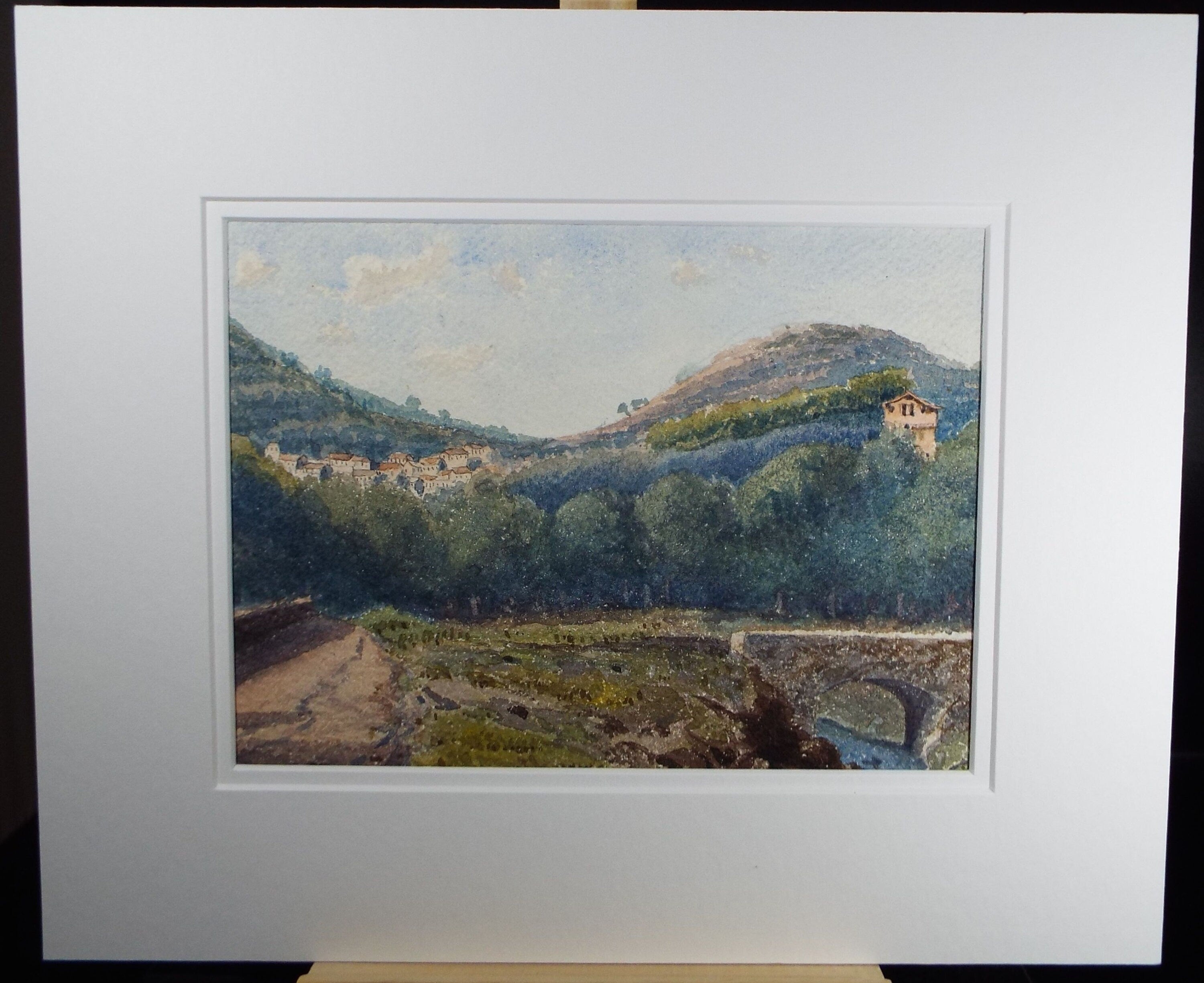 Original Watercolour, 'Italian Village with Olive Groves', Late 19th Century, Artist Unknown