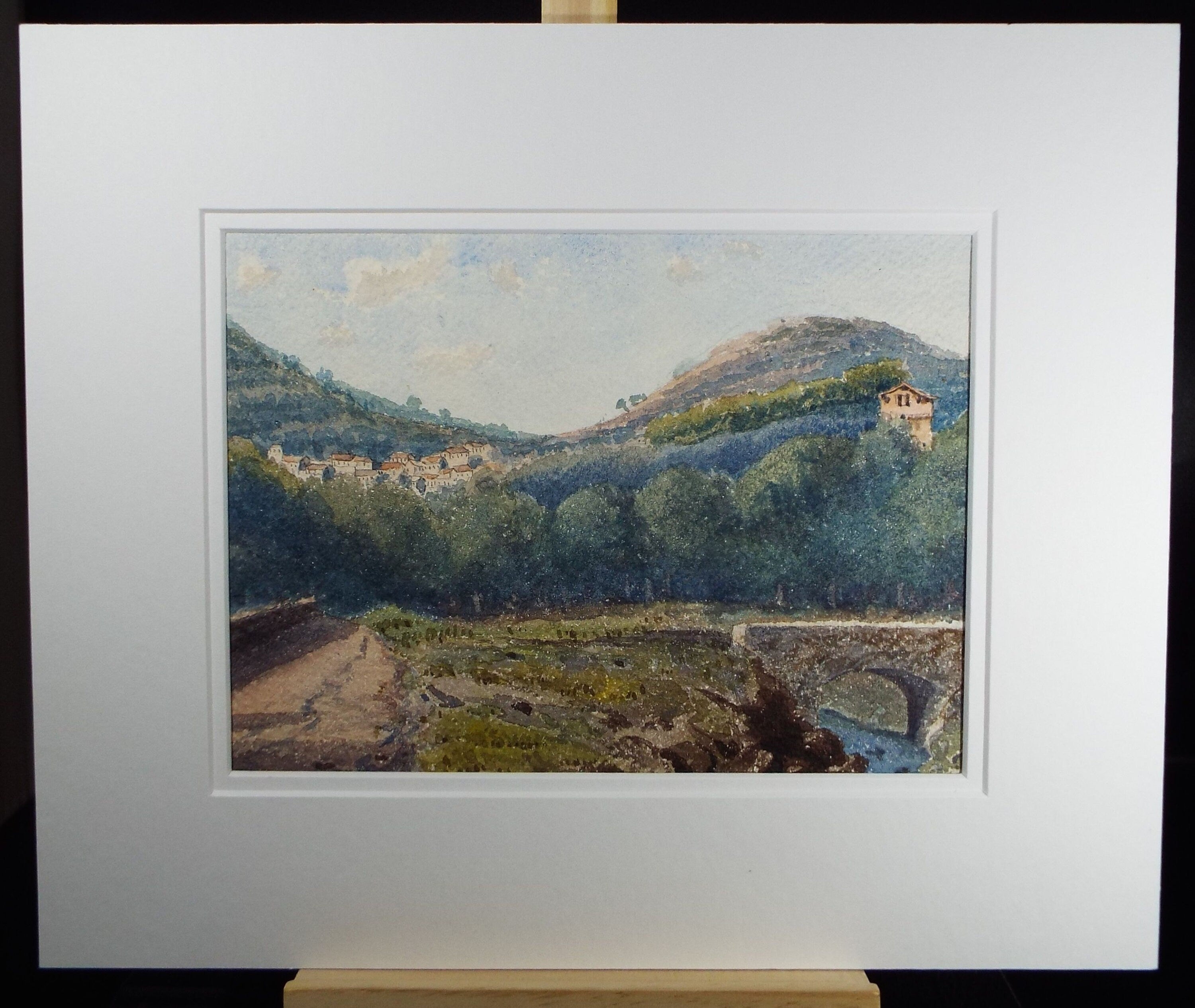 Original Watercolour, 'Italian Village with Olive Groves', Late 19th Century, Artist Unknown