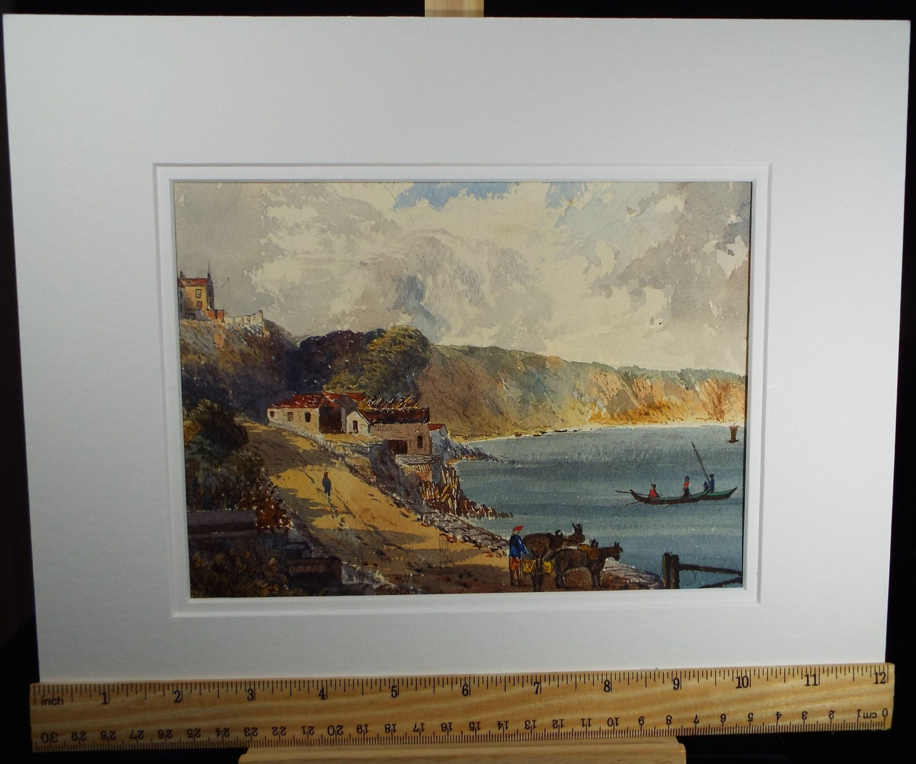 Original Watercolour, 'French Coastal Village', Late 19th Century, Unknown Artist