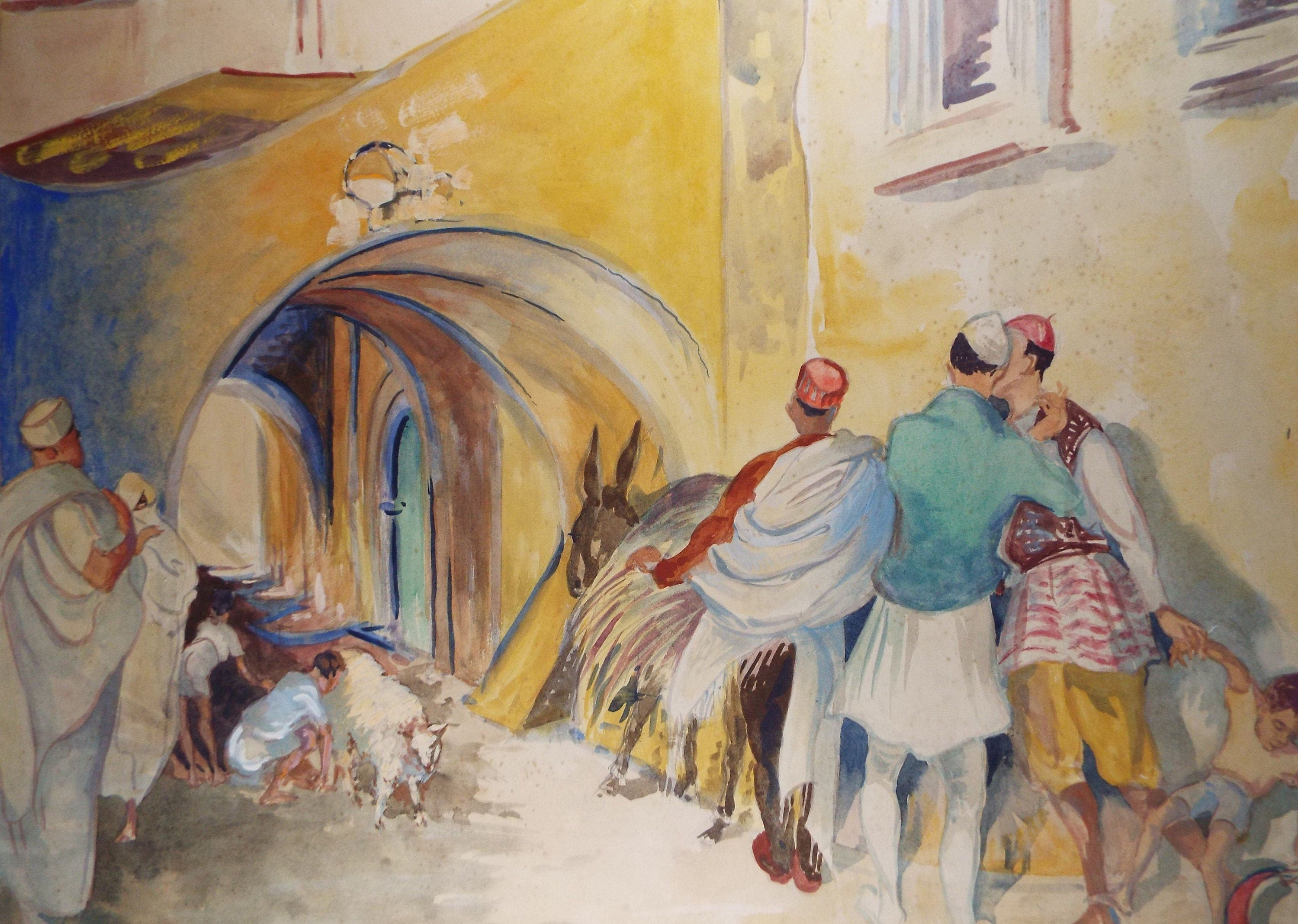 Original Watercolour & Gouache, 'North African Street Scene',c1950's, Ivy T. Attwell (20th Century, British)