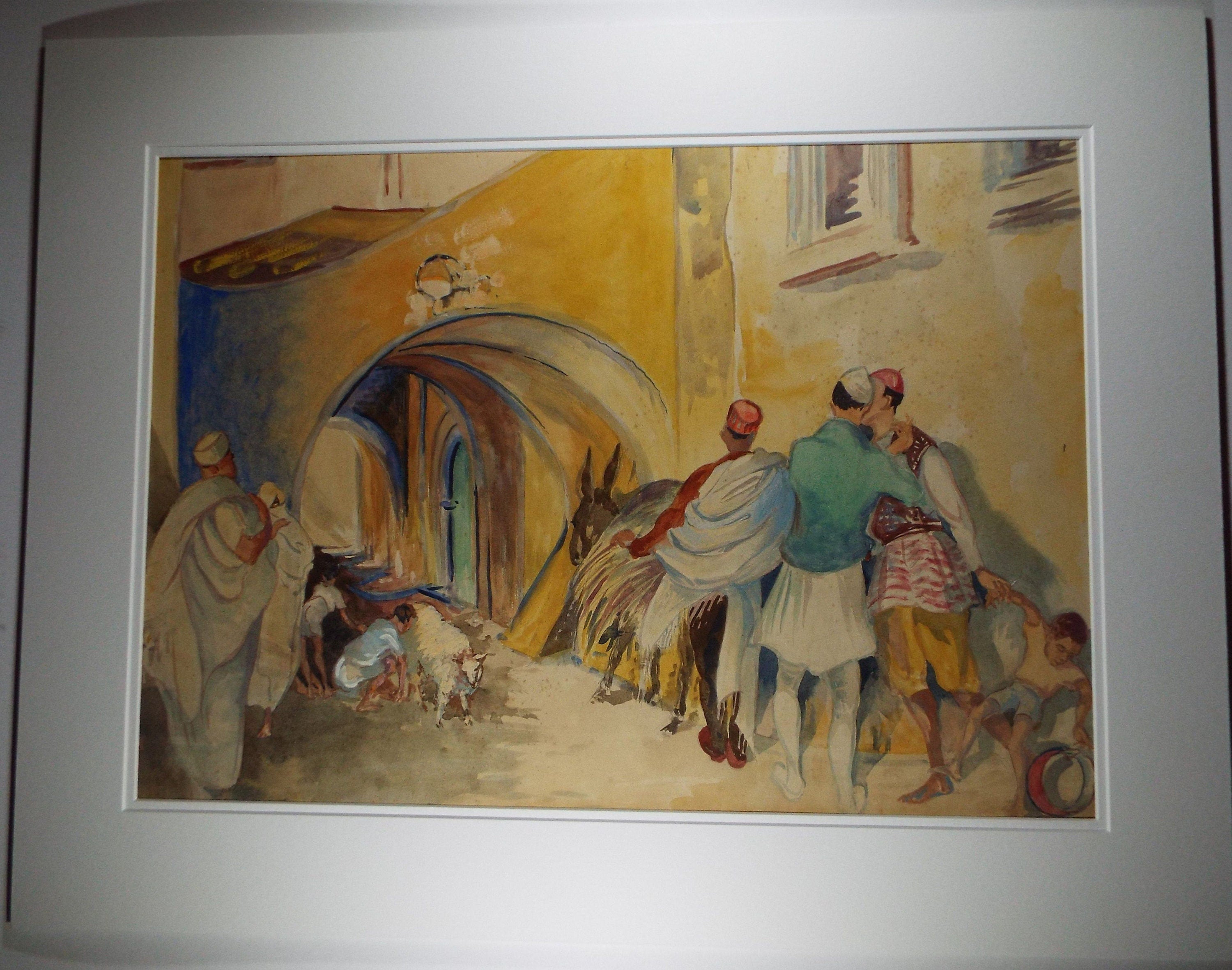 Original Watercolour & Gouache, 'North African Street Scene',c1950's, Ivy T. Attwell (20th Century, British)