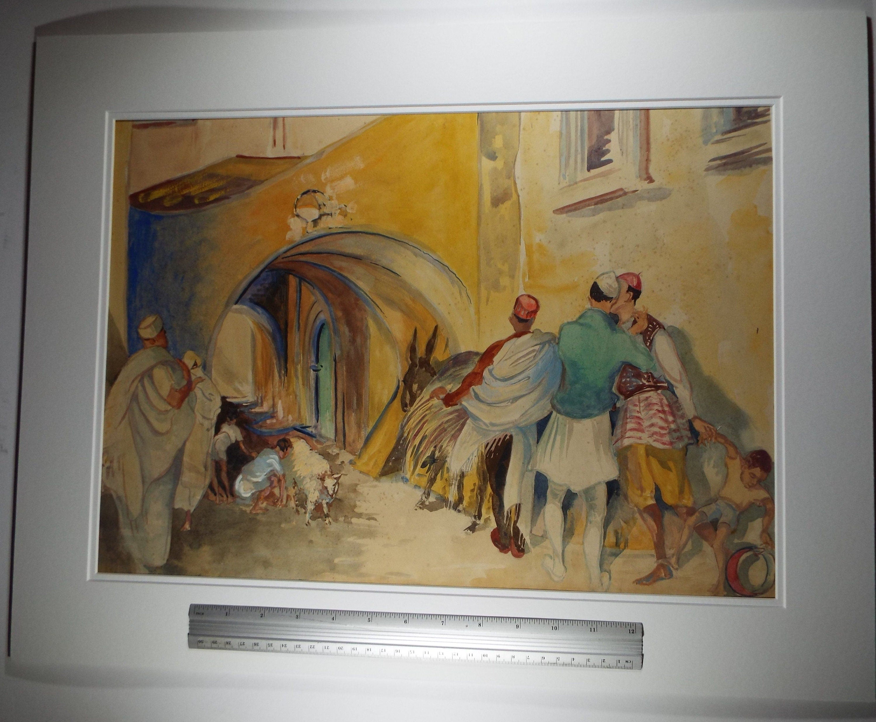 Original Watercolour & Gouache, 'North African Street Scene',c1950's, Ivy T. Attwell (20th Century, British)