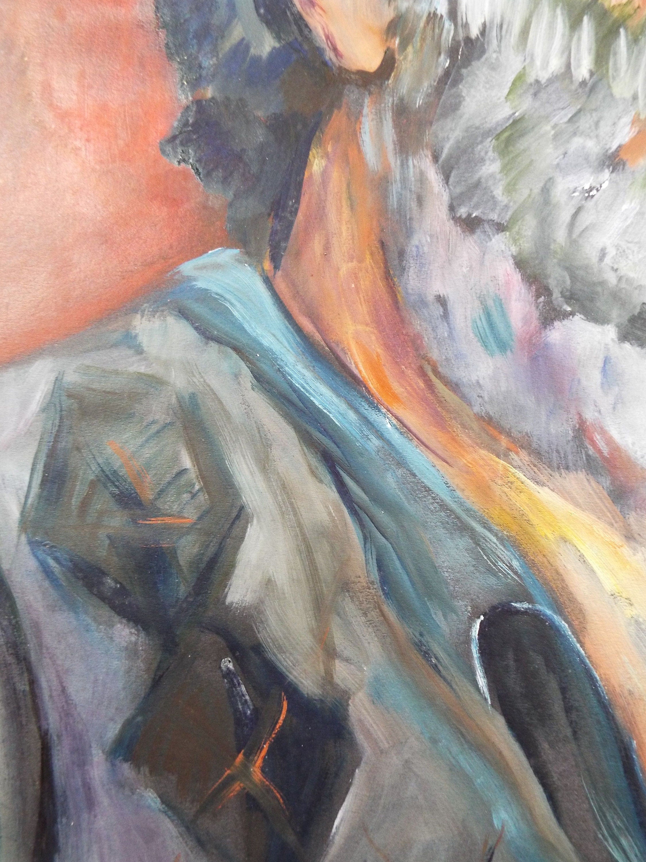 Original Watercolour & Gouache, 'Portrait of Bearded Man',c1990's, Artist Unknown