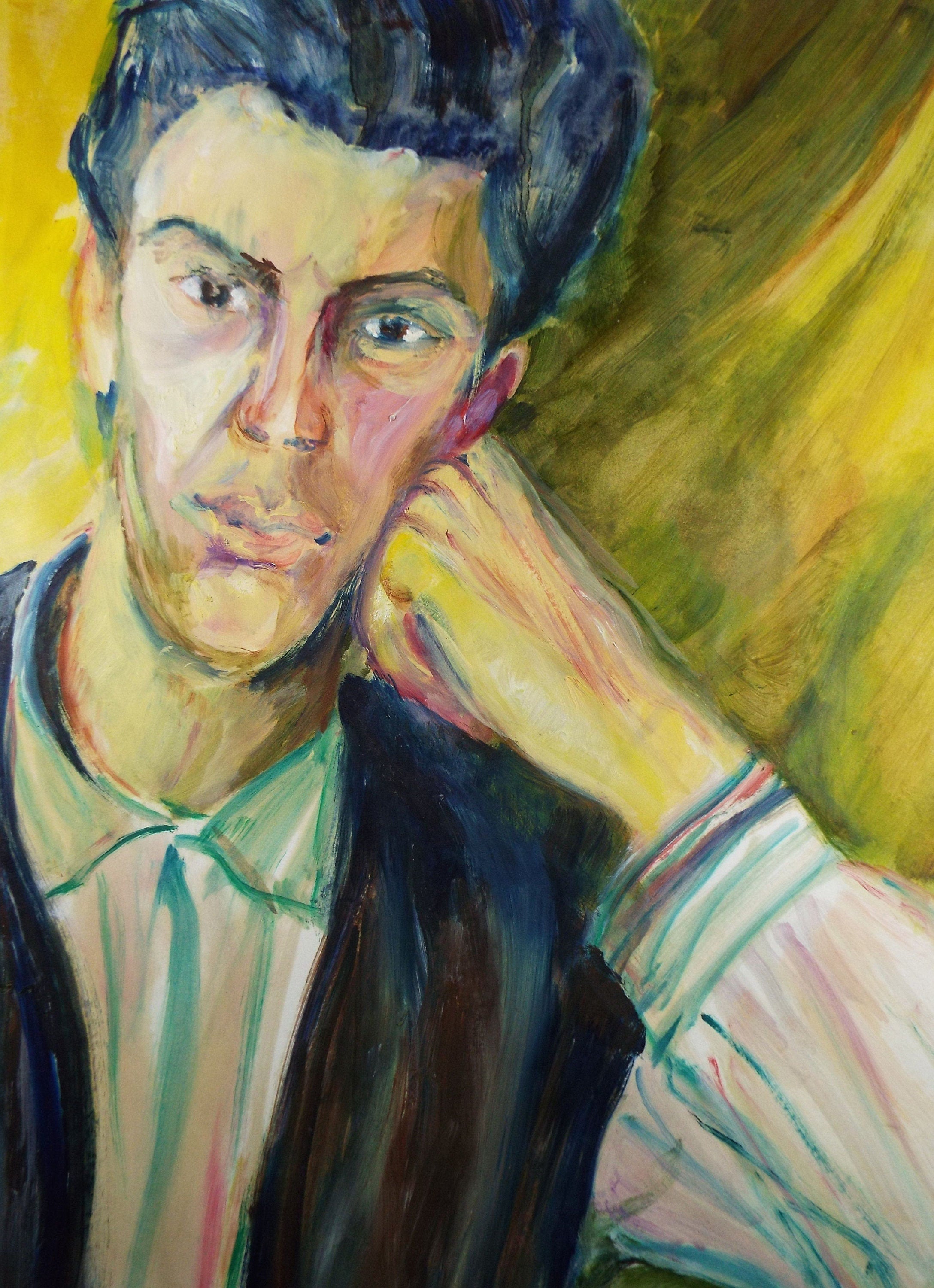 Original Watercolour & Gouache, 'Contemplative Male Figure',c1990's, Artist Unknown