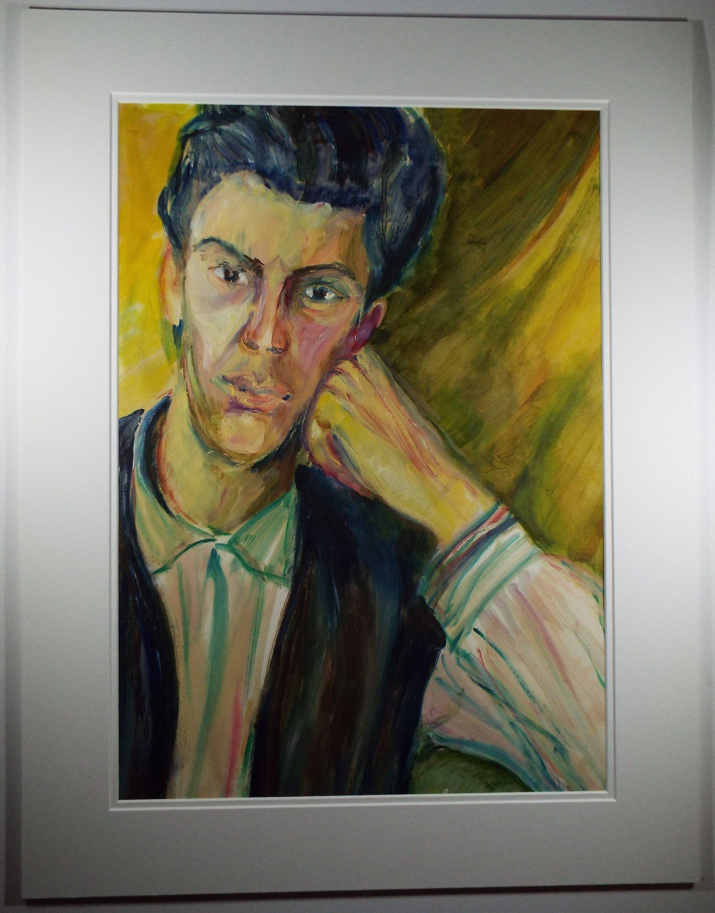 Original Watercolour & Gouache, 'Contemplative Male Figure',c1990's, Artist Unknown