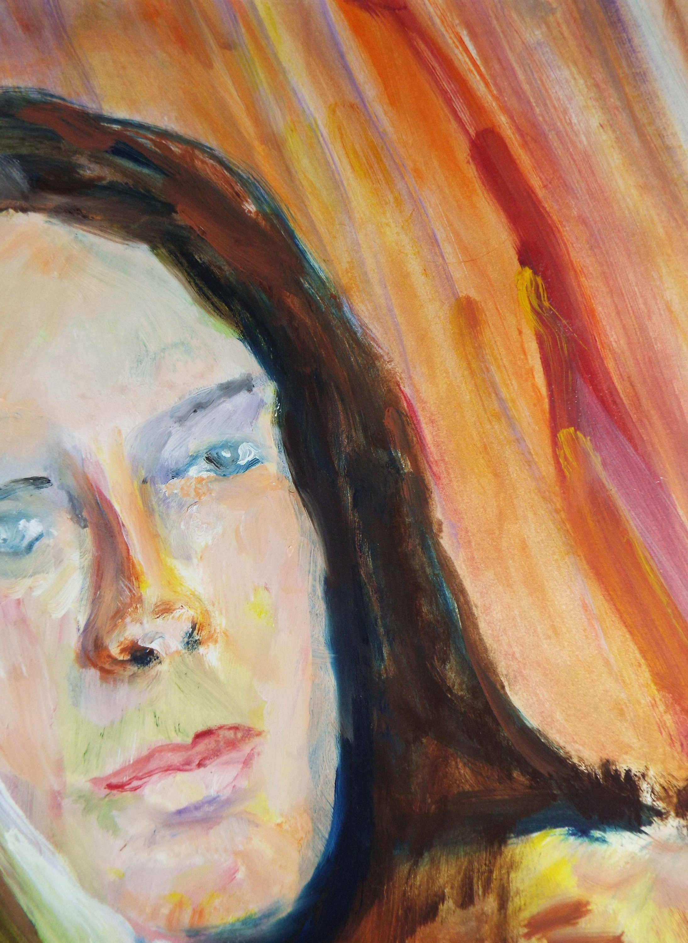 Original Watercolour & Gouache, 'Contemplative Female Figure',c1990's, Artist Unknown