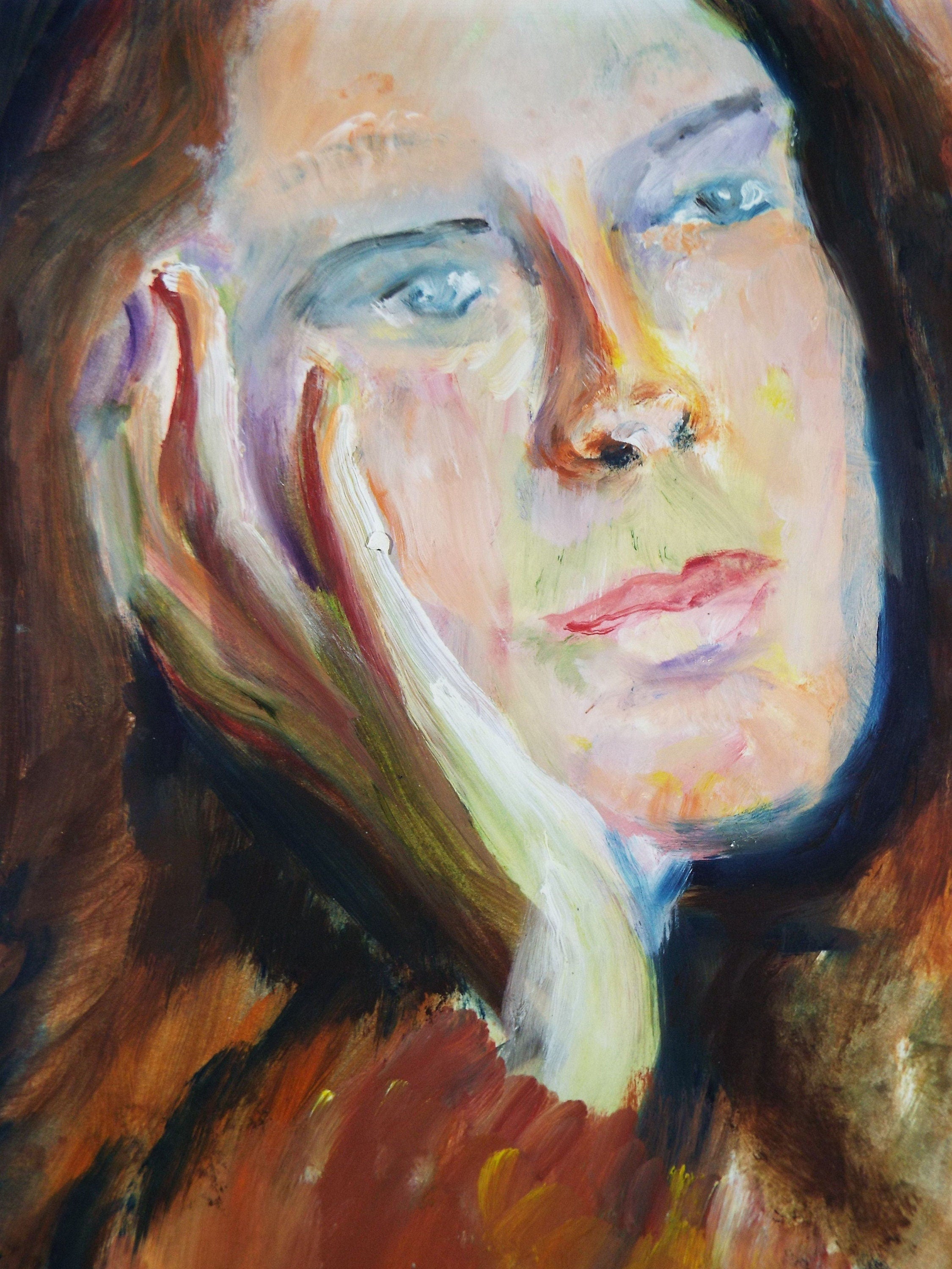 Original Watercolour & Gouache, 'Contemplative Female Figure',c1990's, Artist Unknown