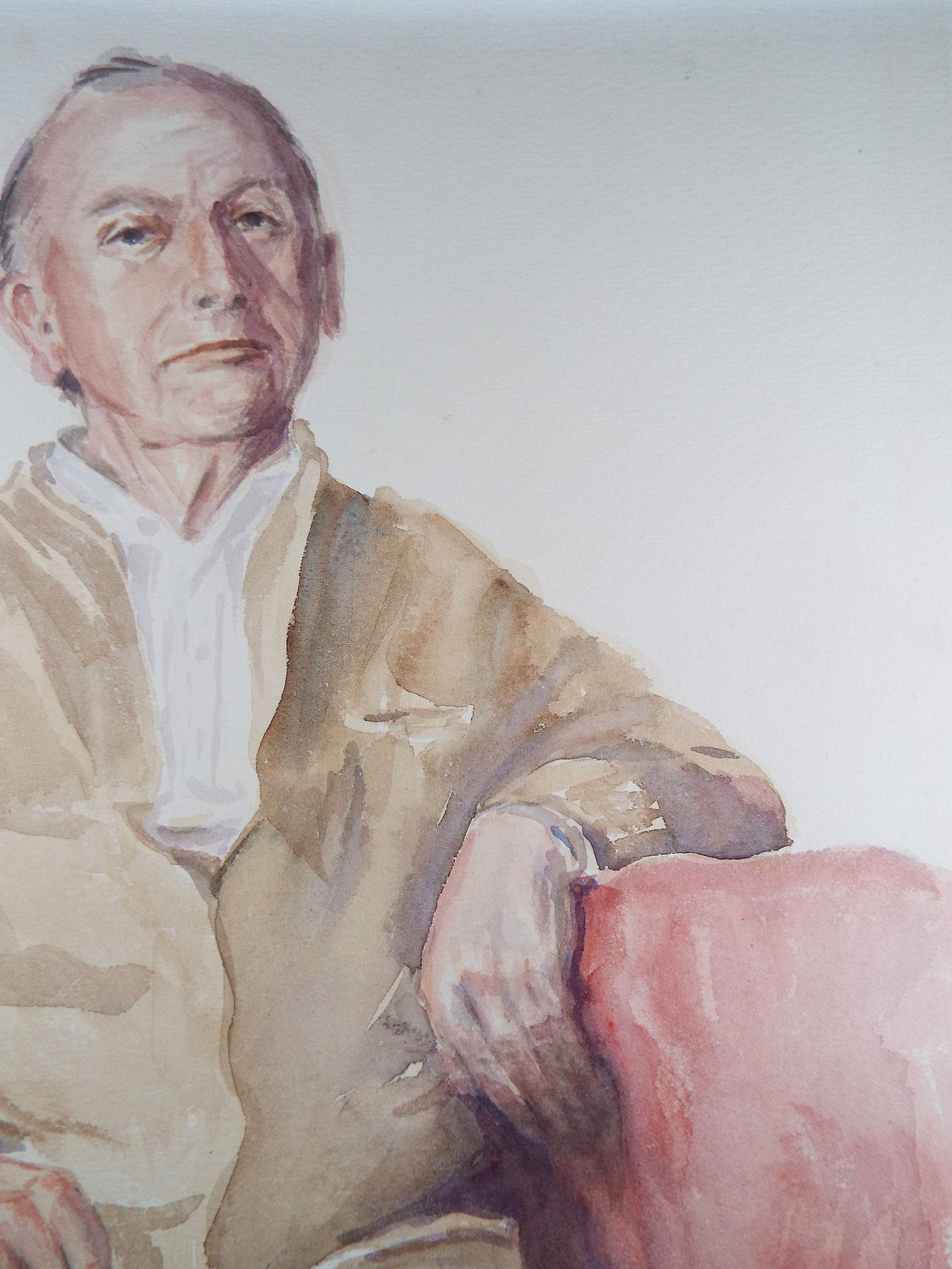 Original Watercolour & Gouache, 'Seated Male Figure',c1990's, Artist Unknown