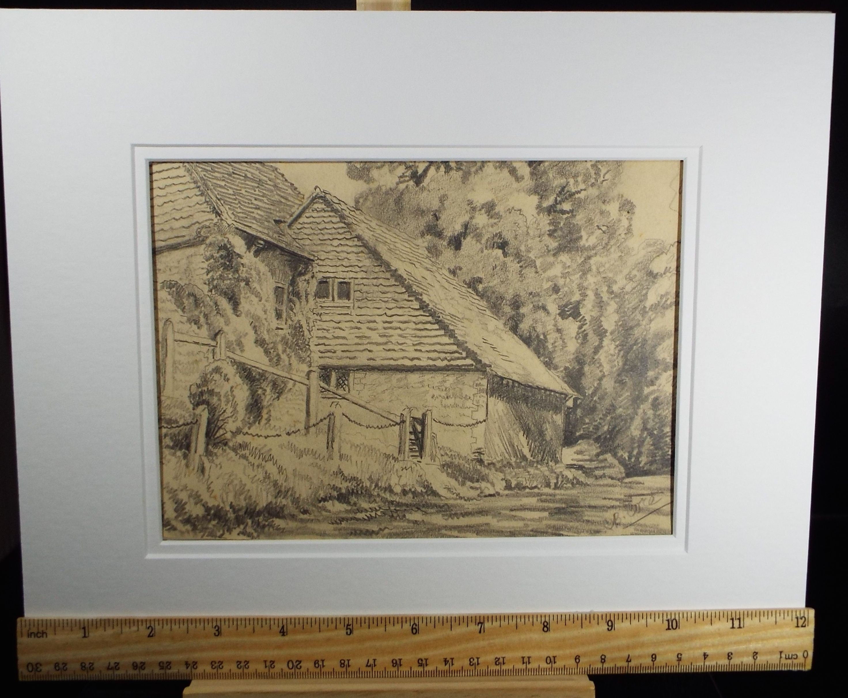 Original Pencil Drawing, 'Cottage in the Woods', circa 1930's, Charles Browne Core (1860-1947)