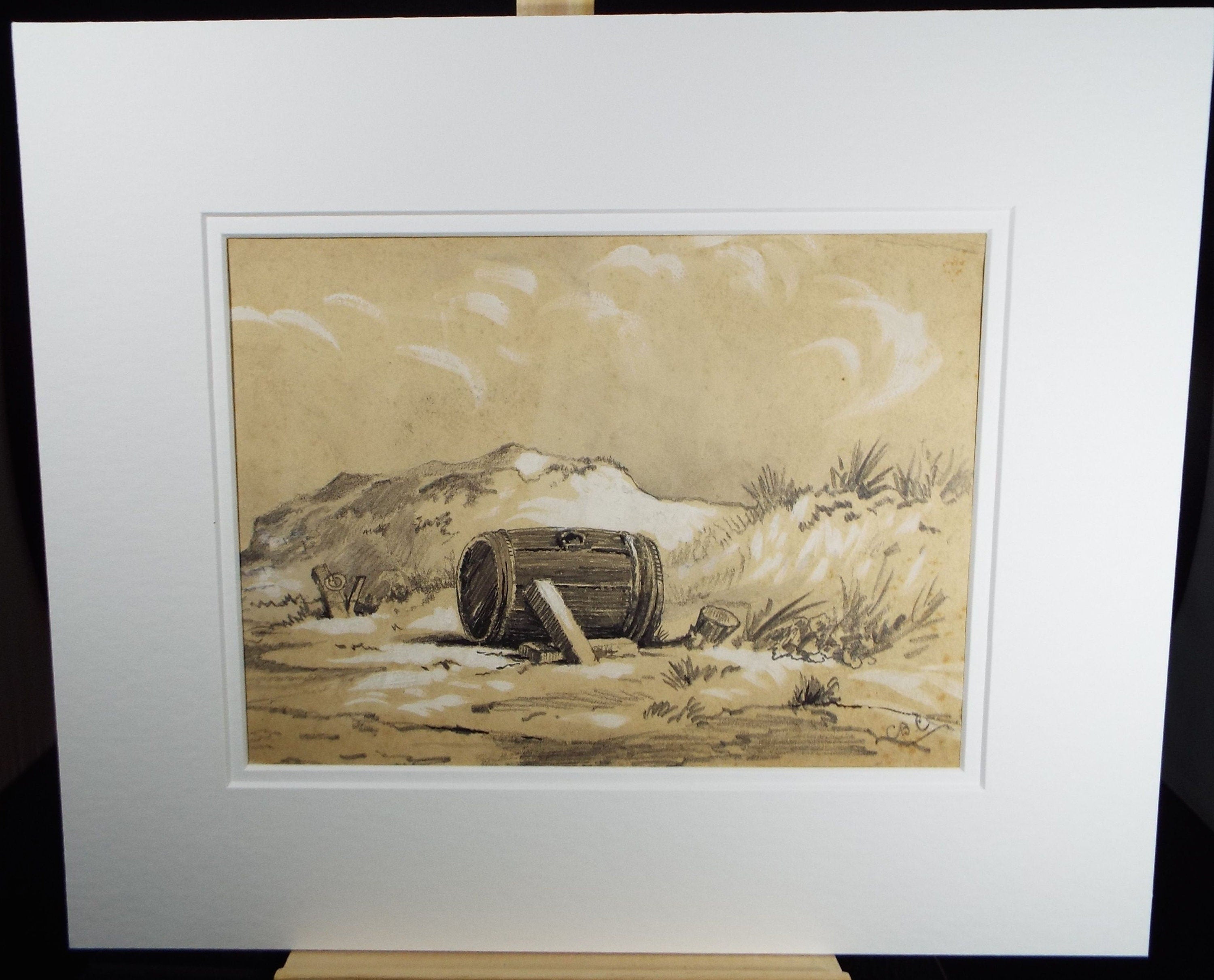 Original Pencil Drawing heightened with white, 'Floatsam and Jetsam', circa 1930's, Charles Browne Core (1860-1947)