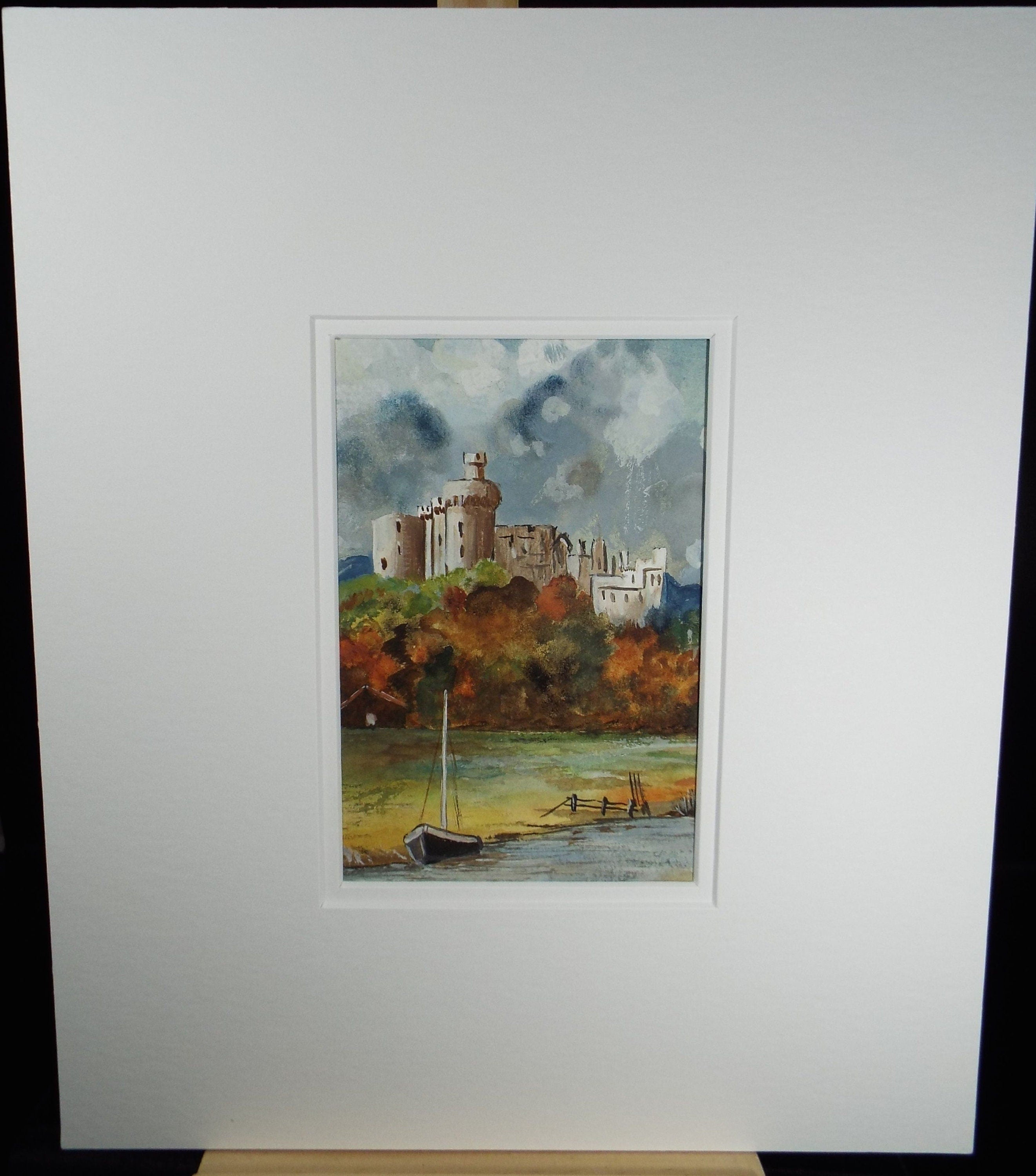 Original Watercolour, 'Castle by a River', Circa 1970's, Artist Unknown