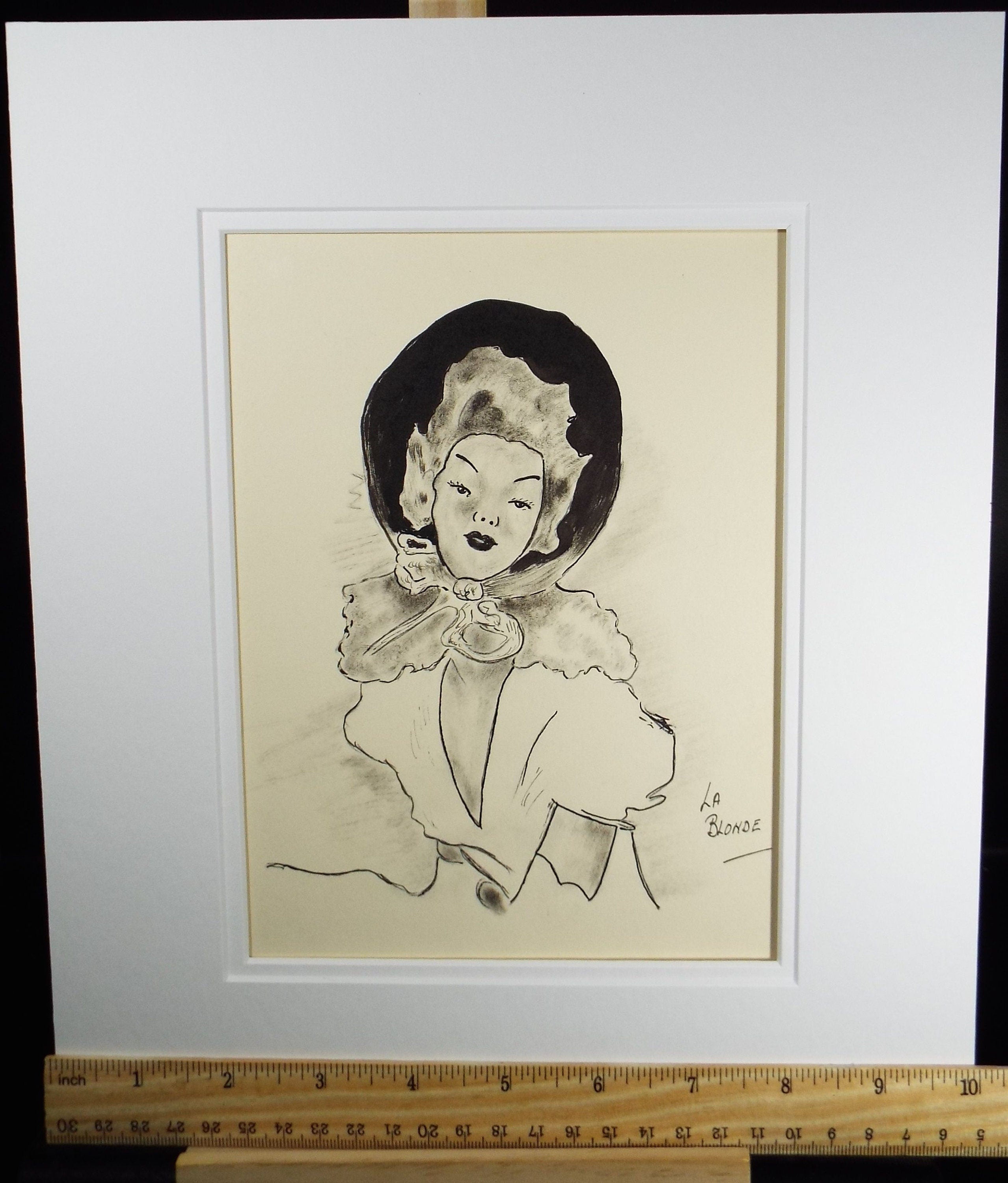 Original Pen & Ink 'Woman in a Bonnet - La blonde', Dated 1947, Artist Unknown