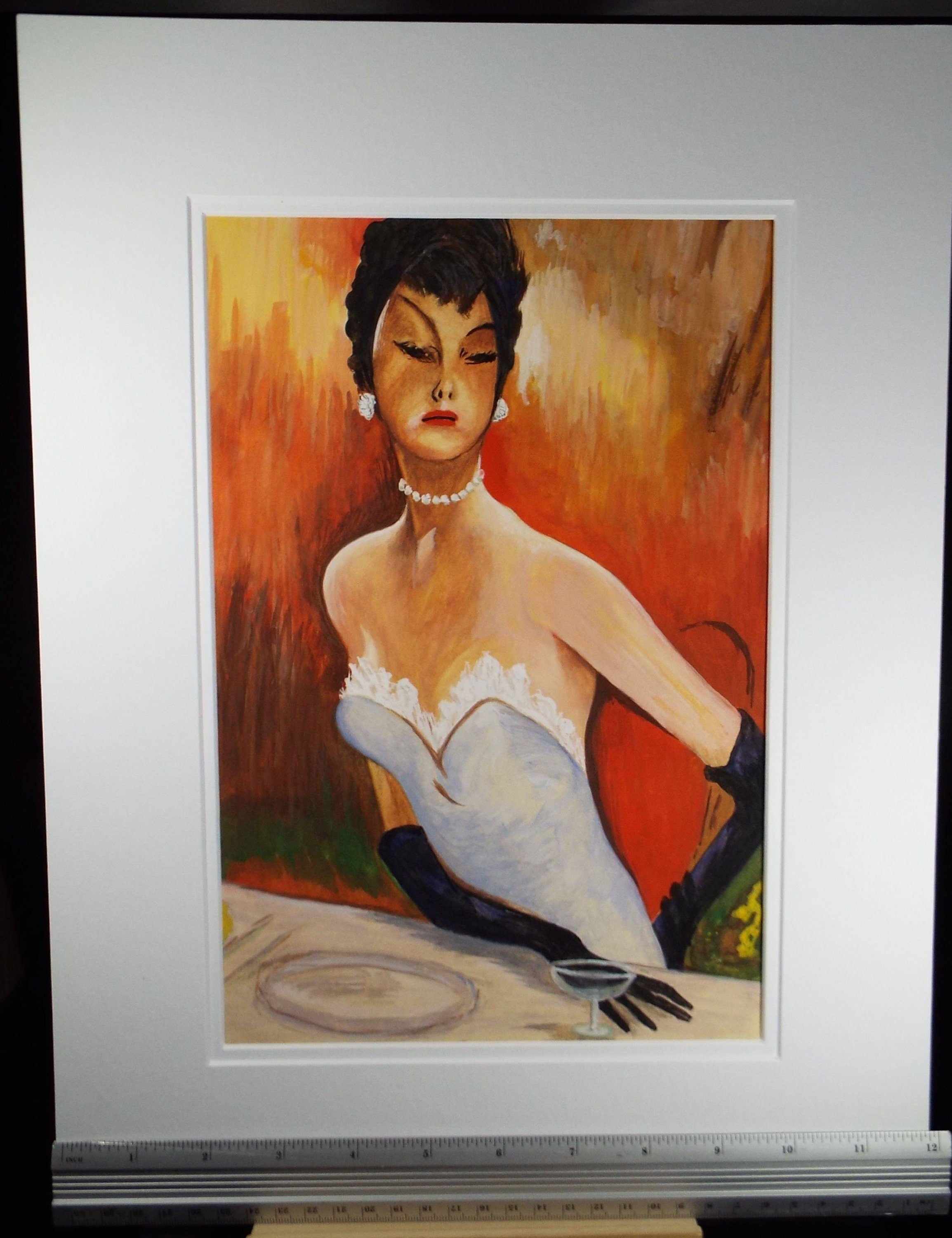 Original Watercolour and Gouache, 'Womain in a Cocktail Dress', c1960's, French School
