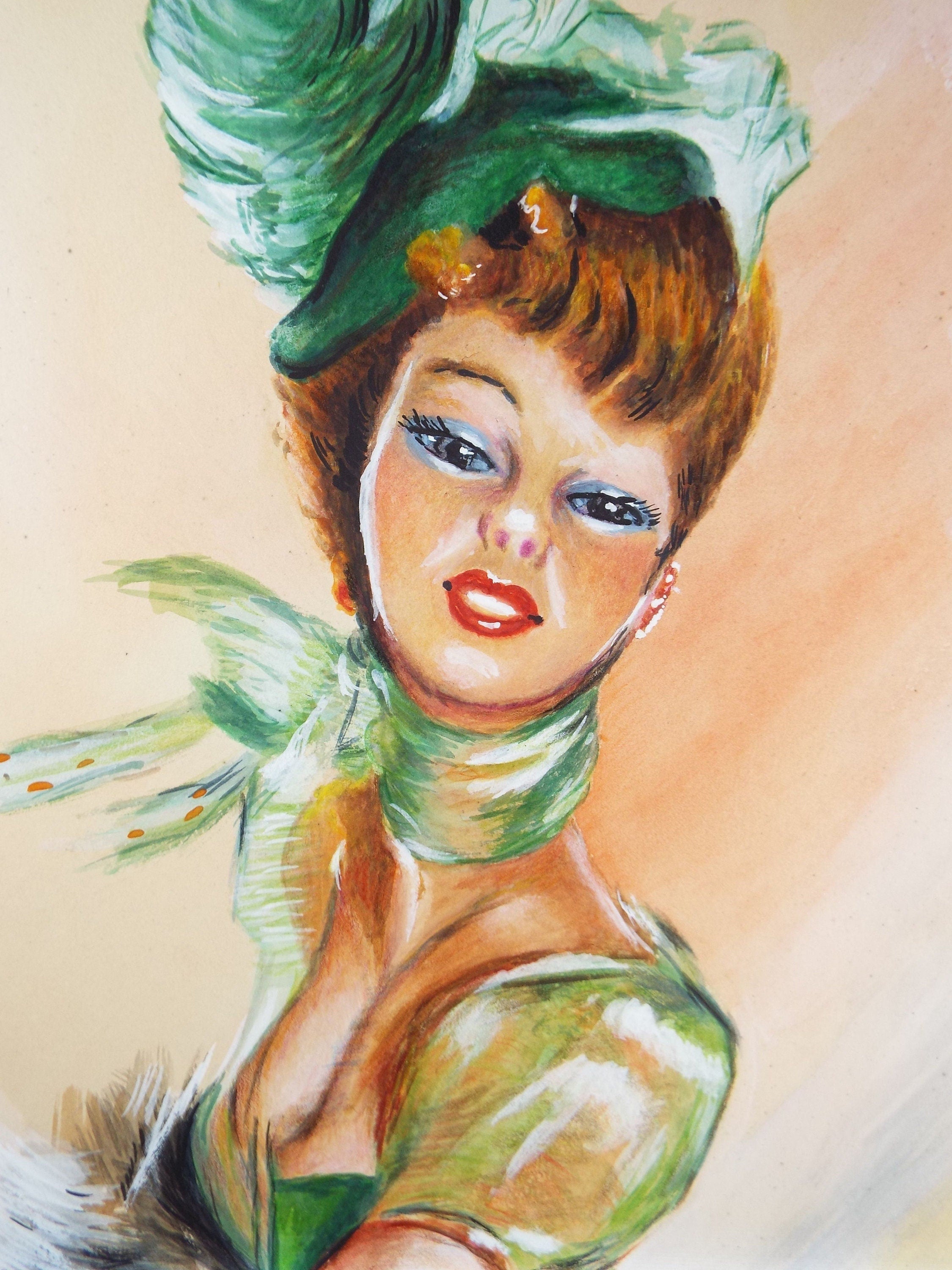 Original Pastel, 'Woman in Green', c1960's, French School