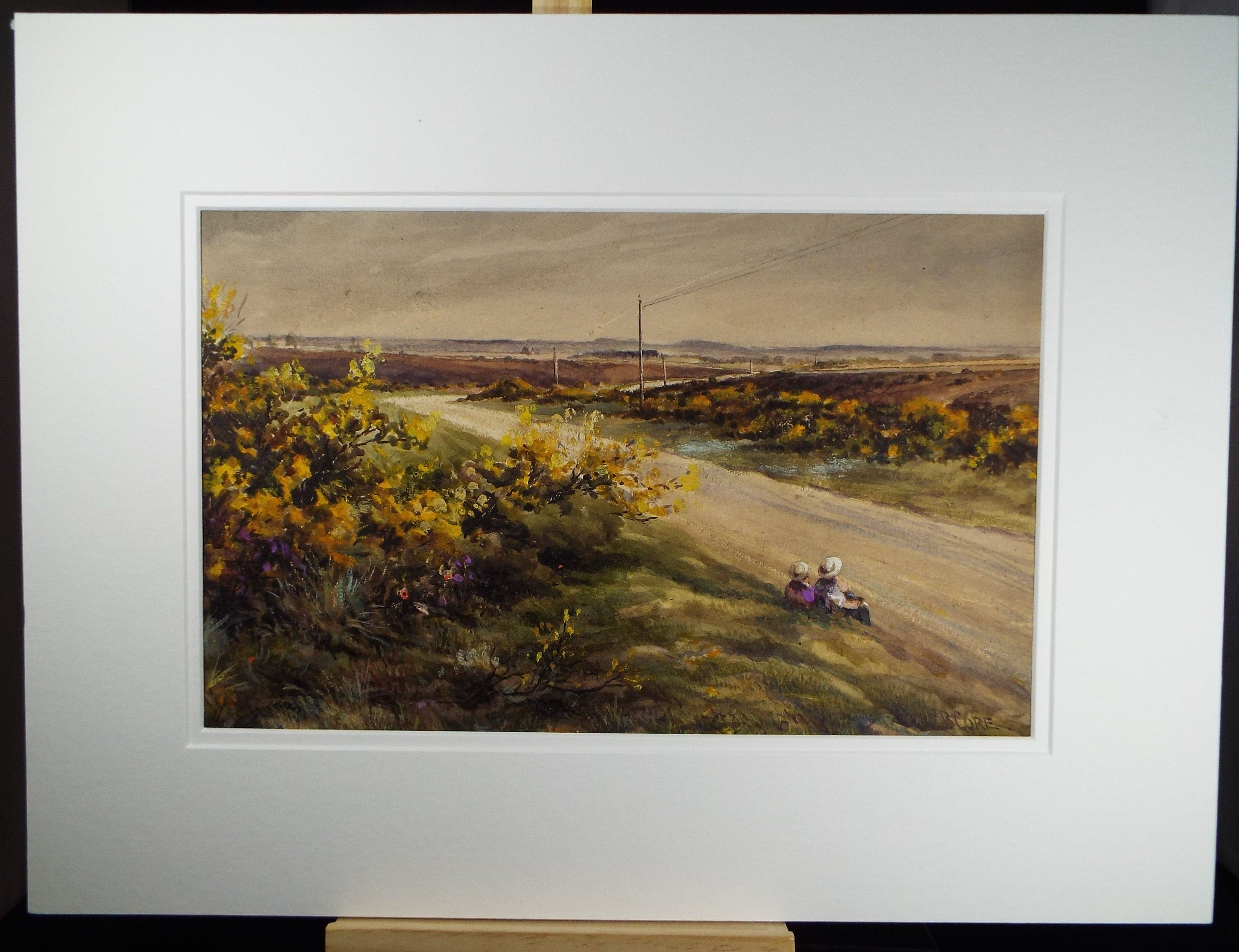 Original Watercolour & Gouache, 'Girls by the Roadside - Suffolk', Circa 1930's, Charles Browne Core (1860-1947)