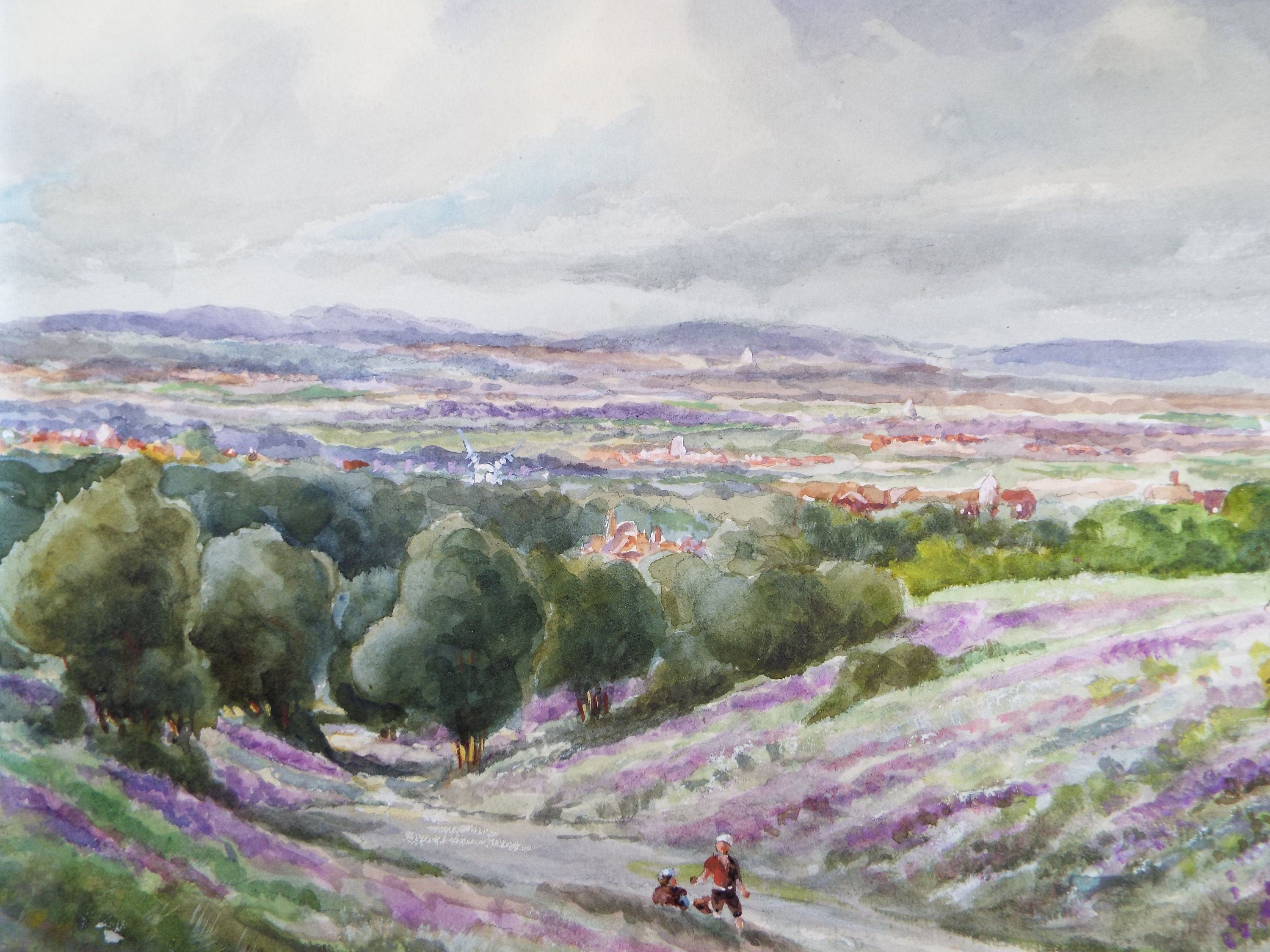 Original Watercolour & Gouache, 'Panorama with Figures', Circa 1930's, Charles Browne Core (1860-1947)