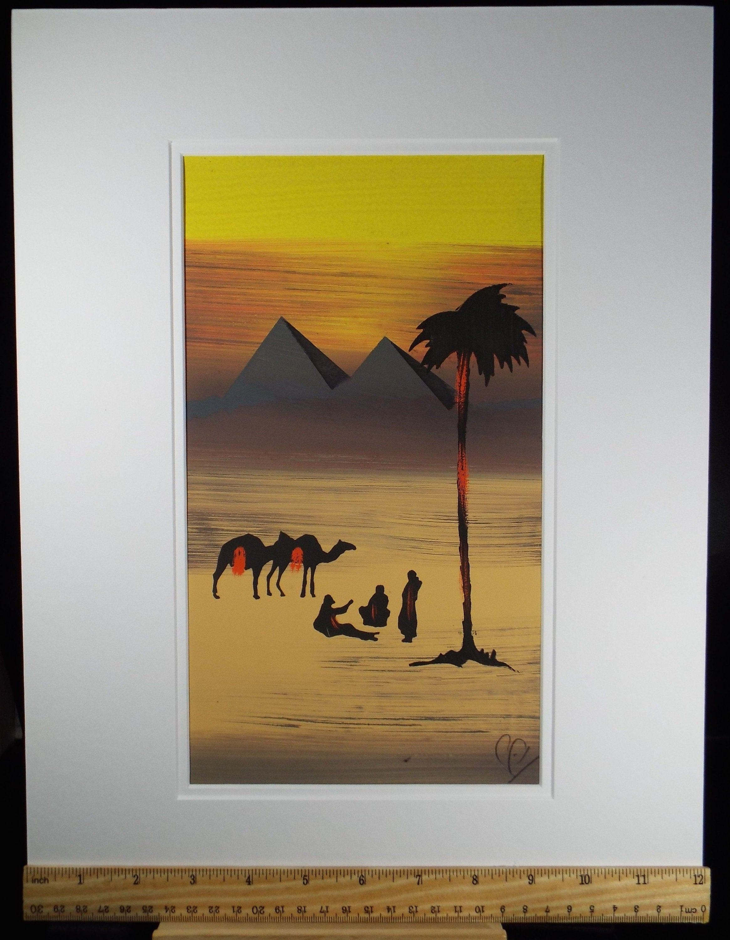 Original Gouache, 'Egyptian Desert Scene in Yellow', Circa 1920's, Artist Unknown