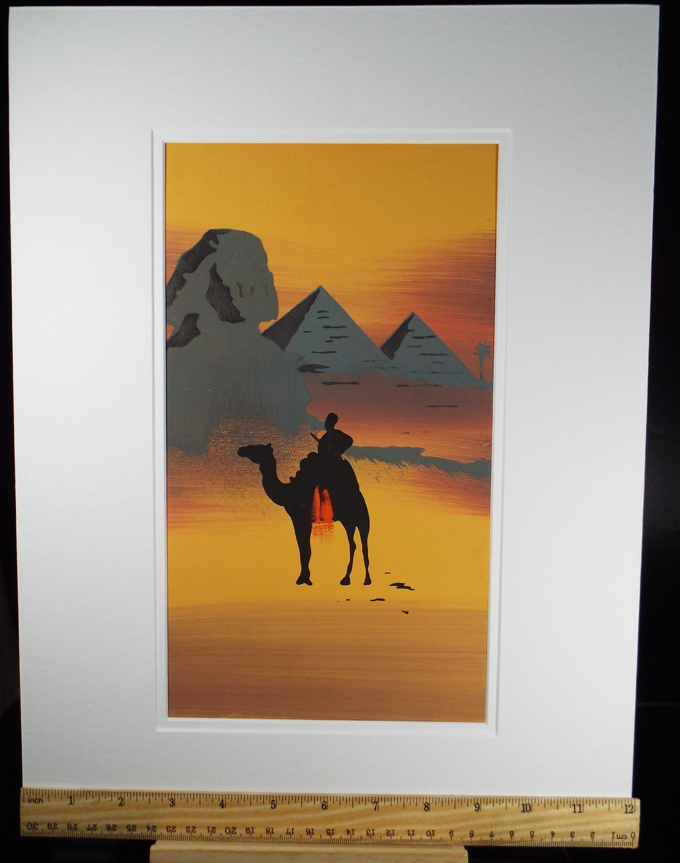 Original Gouache, 'Egyptian Desert Scene in Orange', Circa 1920's, Artist Unknown