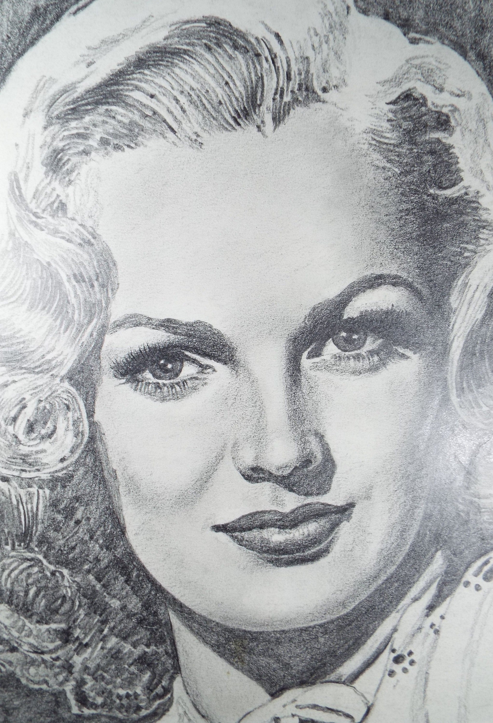 Original Pencil Drawing, 'June Haver', Albert Leonard, Mid 20th Century