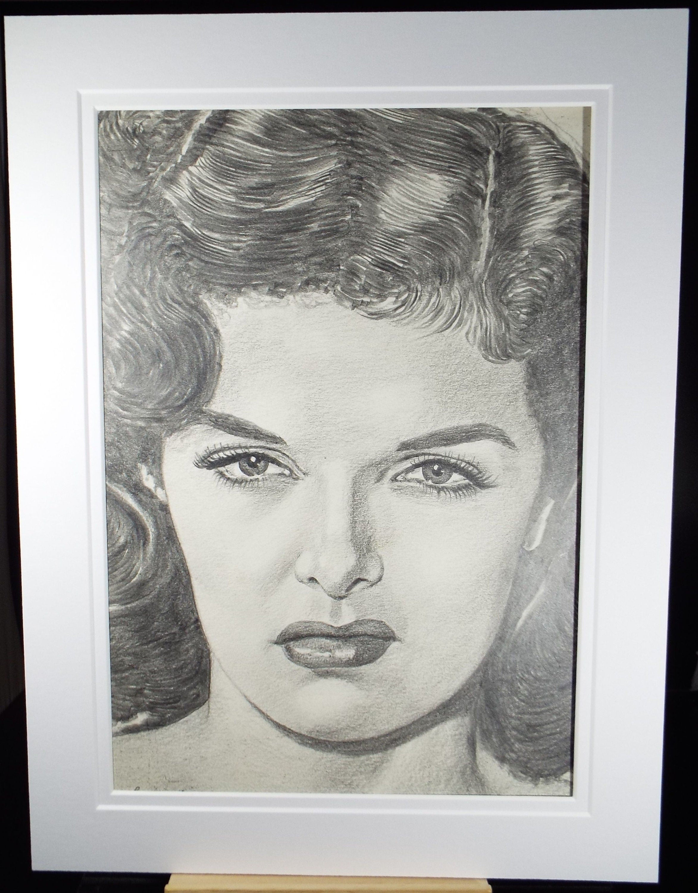 Original Pencil Drawing, 'Jane Russell', Albert Leonard, Mid 20th Century