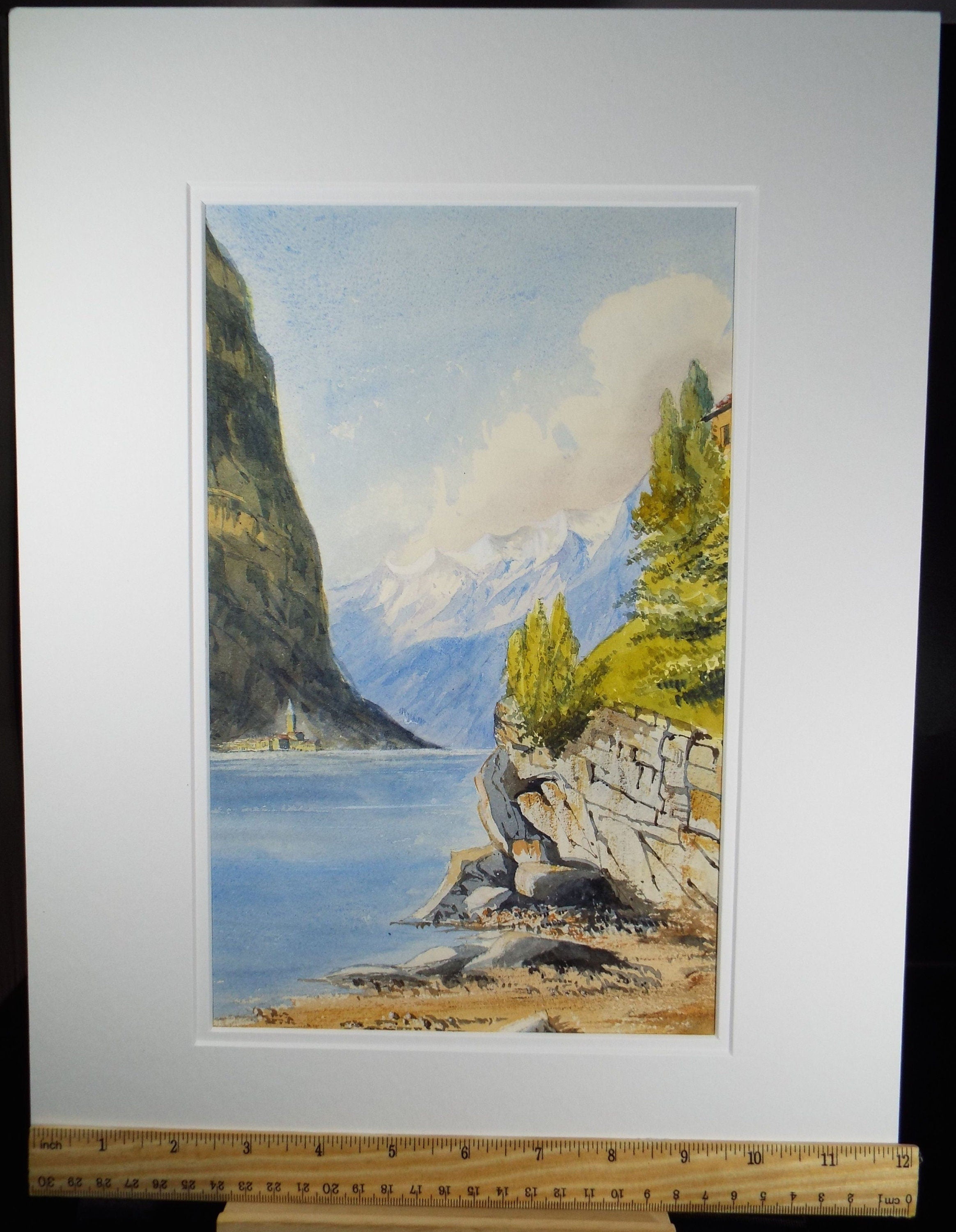 Original Watercolour, late 19th Century , 'Lake with Alpine View ', Artist Unknown