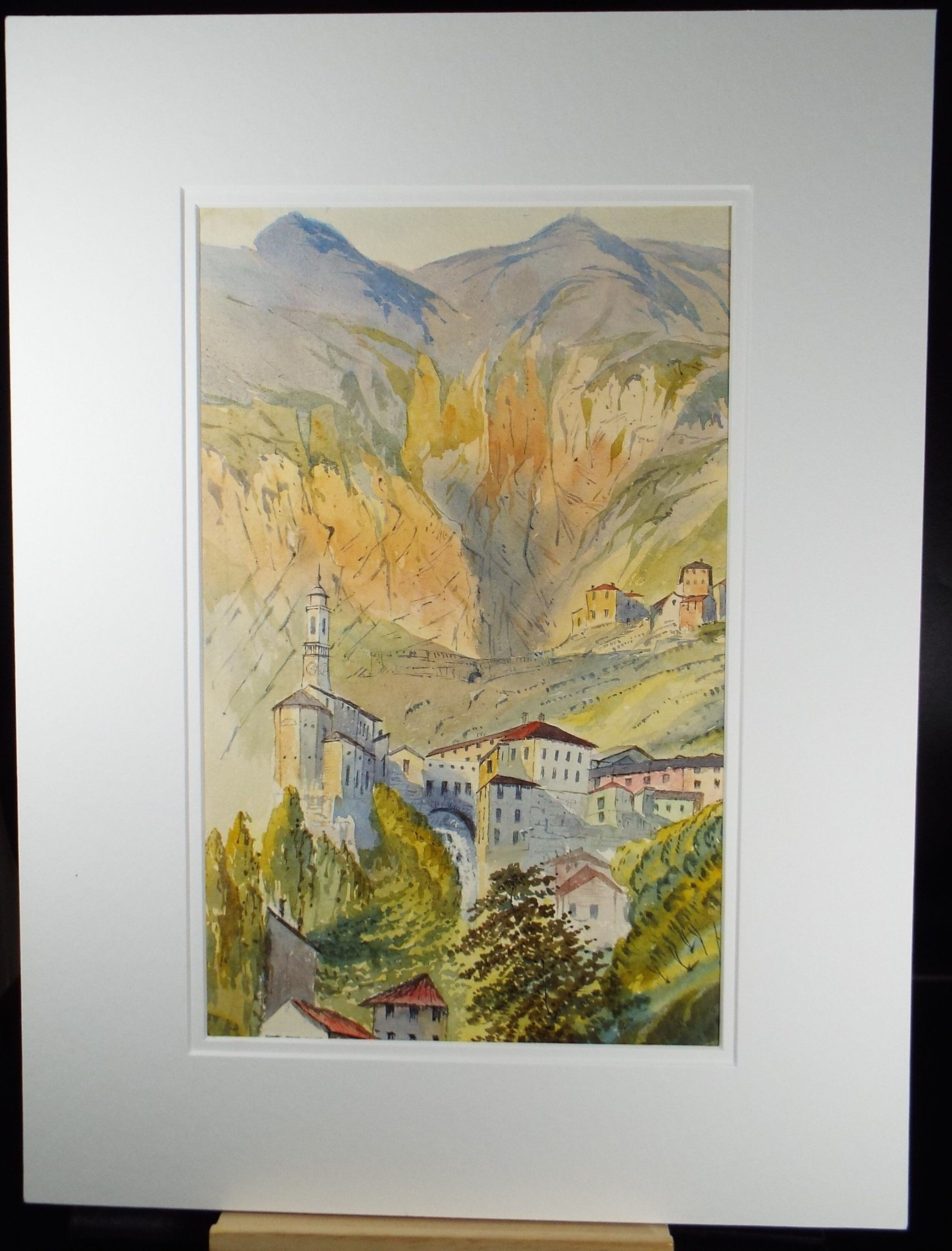 Original Watercolour, 'Italian Mountain Village',Late 19th Century, Artist Unknown