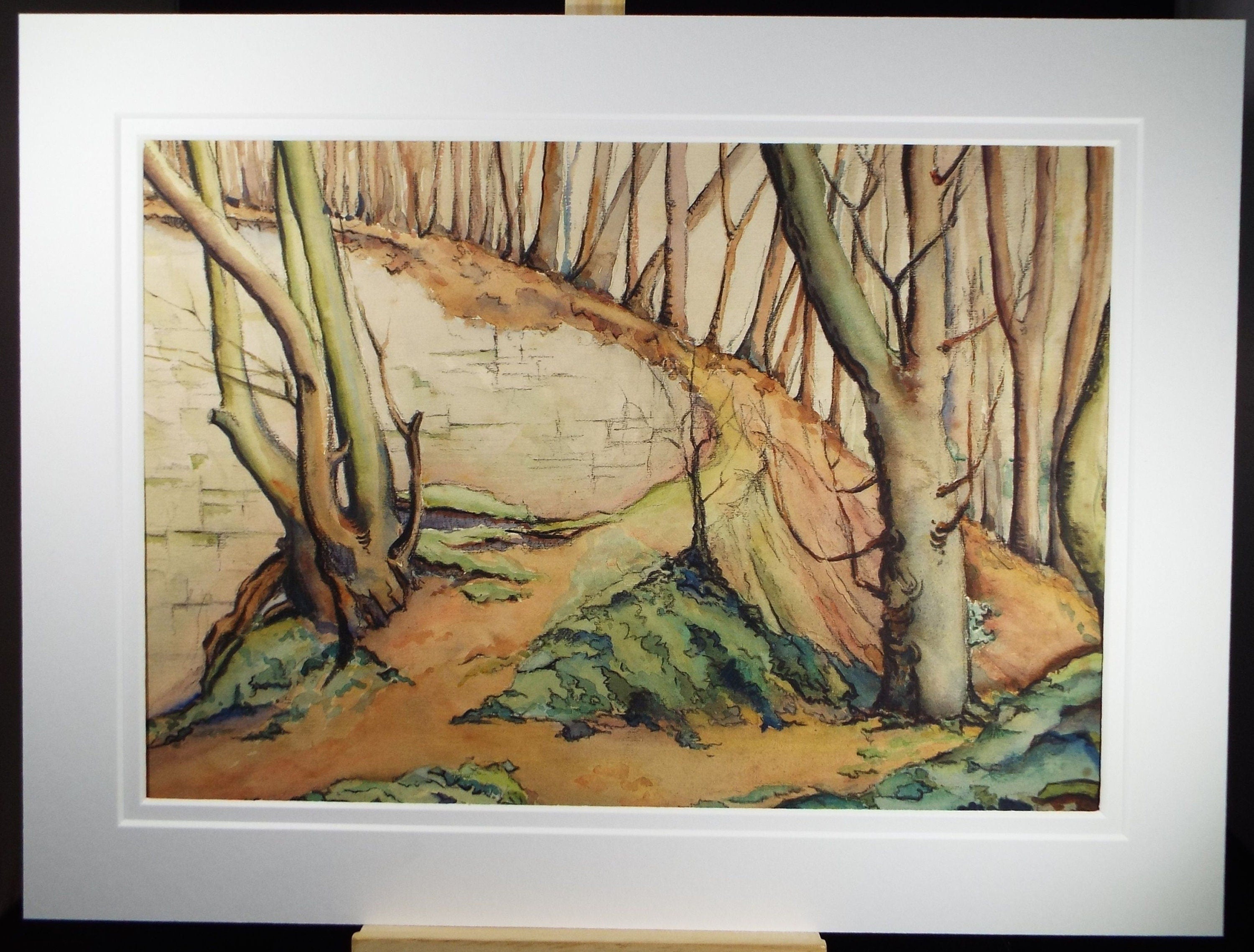 Original Charcoal & Watercolour, 'Stone Outcrop with Trees', Circa 1930's , Frank Harold Read FRPS (1881-1960)