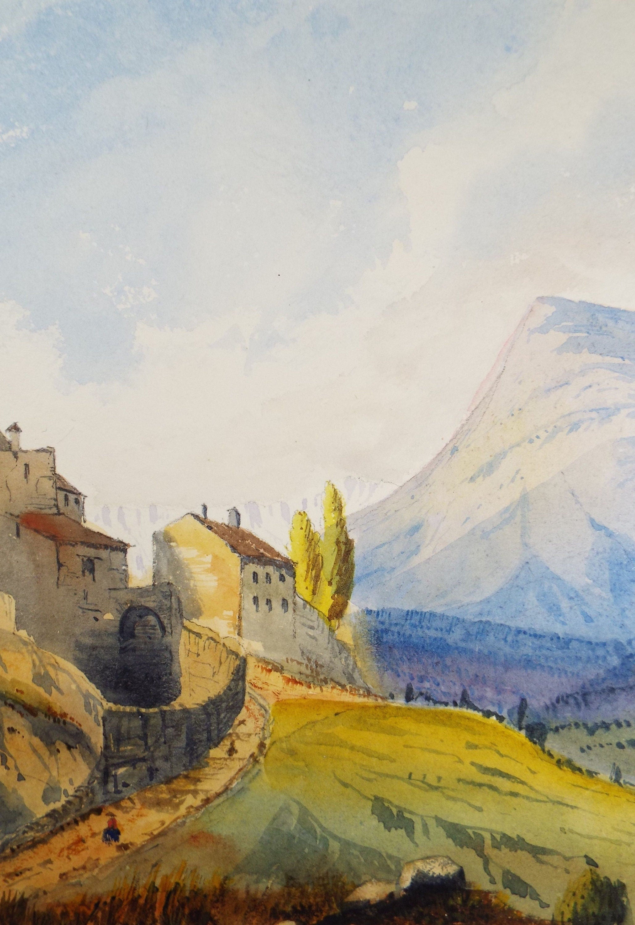 Original Watercolour, late 19th Century, 'Mougins'', Artist Unknown