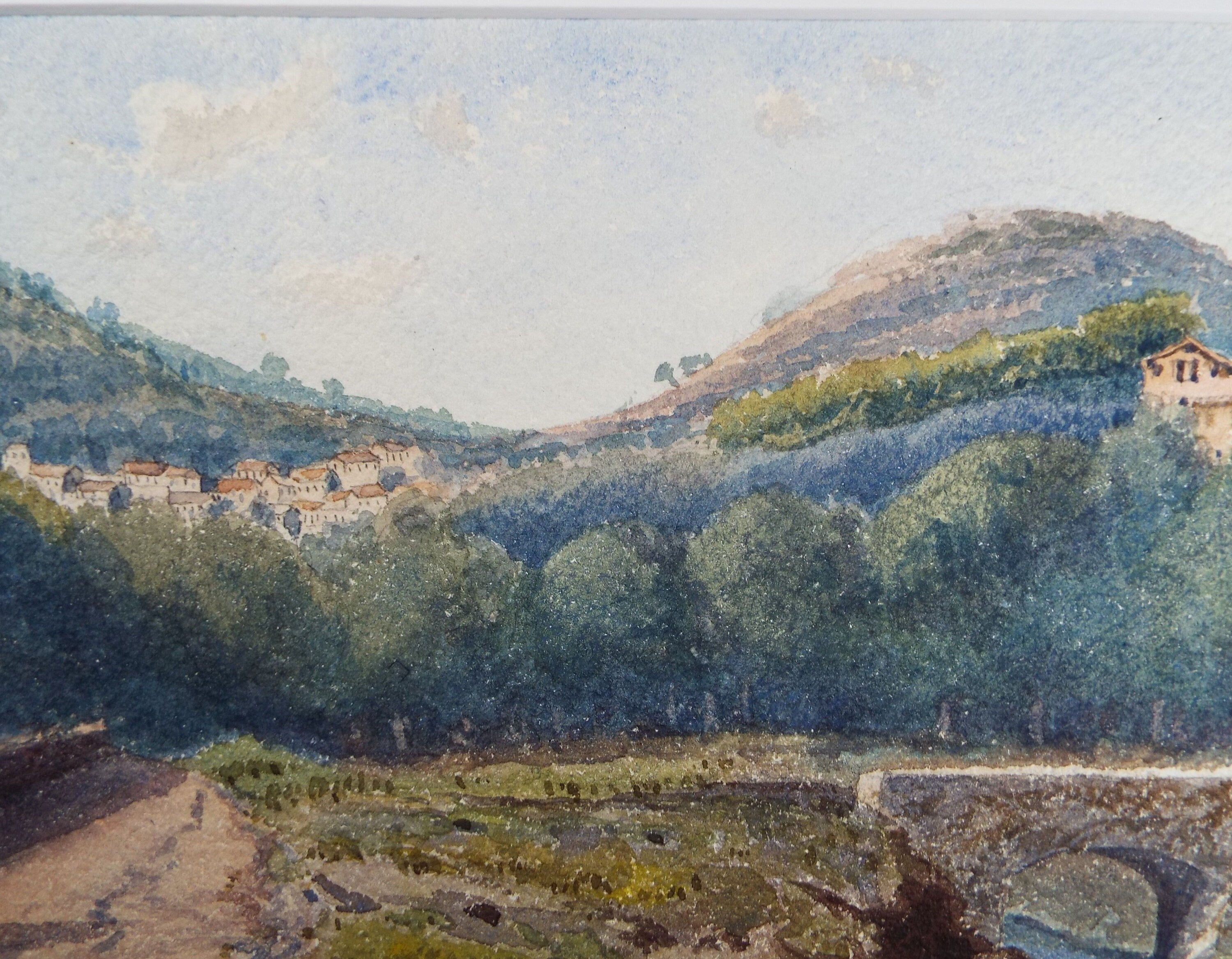 Original Watercolour, 'Italian Village with Olive Groves', Late 19th Century, Artist Unknown