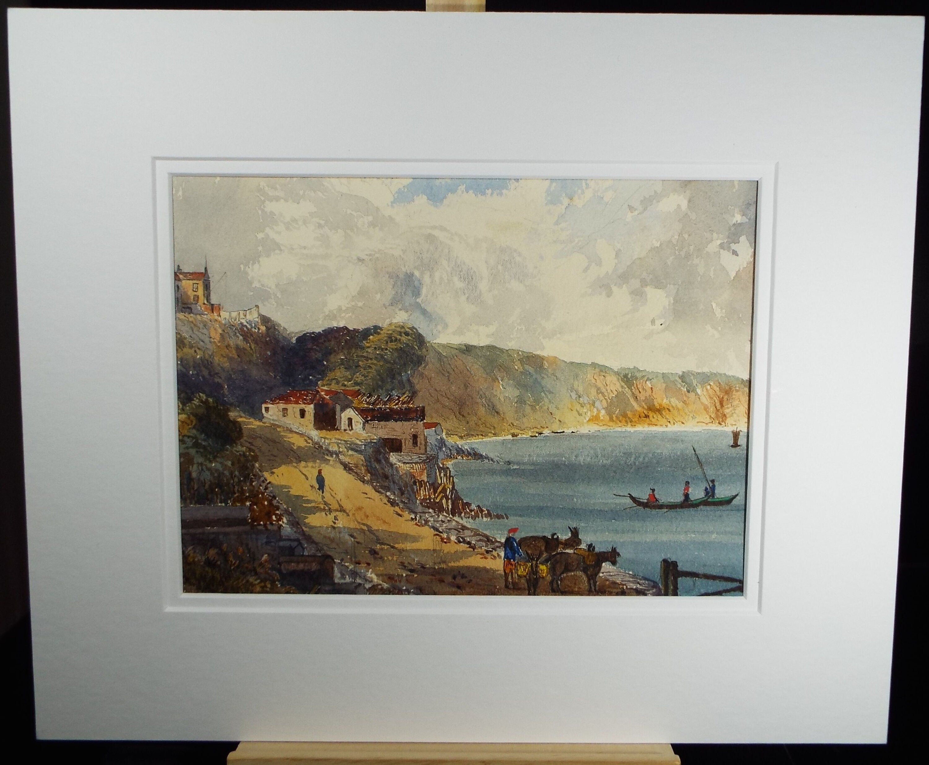 Original Watercolour, 'French Coastal Village', Late 19th Century, Unknown Artist