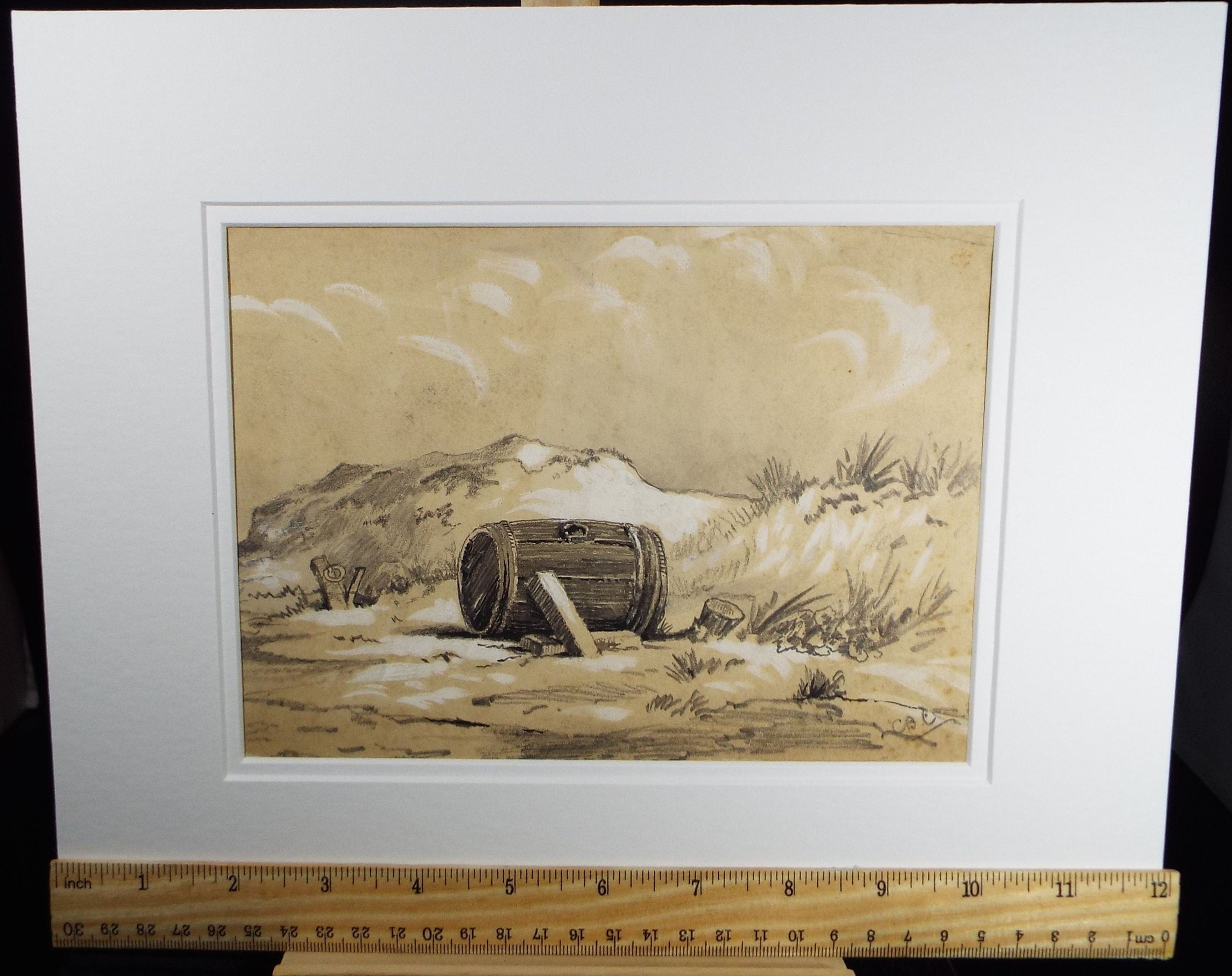 Original Pencil Drawing heightened with white, 'Floatsam and Jetsam', circa 1930's, Charles Browne Core (1860-1947)