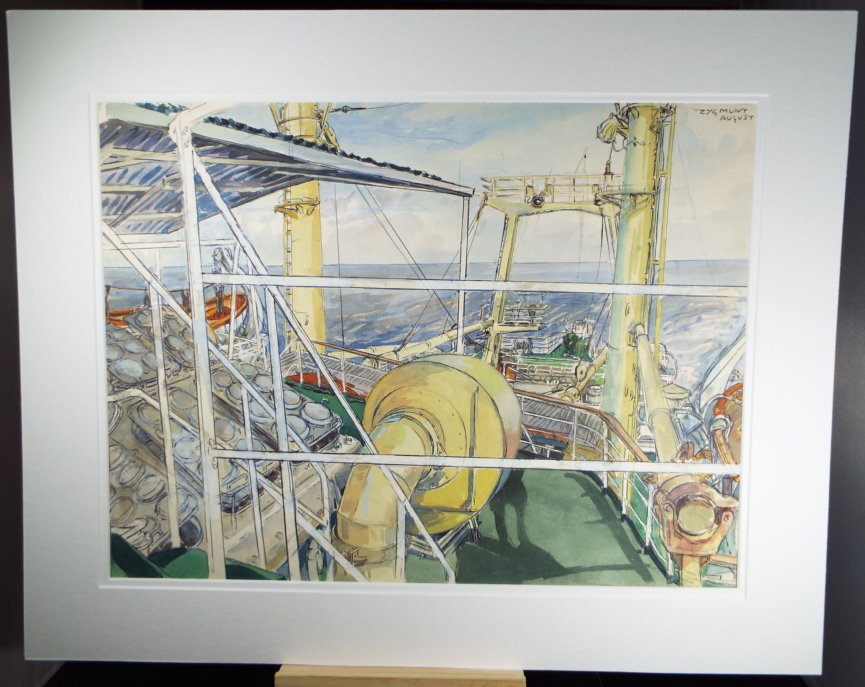 Original Watercolour, 'Aboard the Zygmunt - August', Circa 1950's, Ivy T. Attwell.