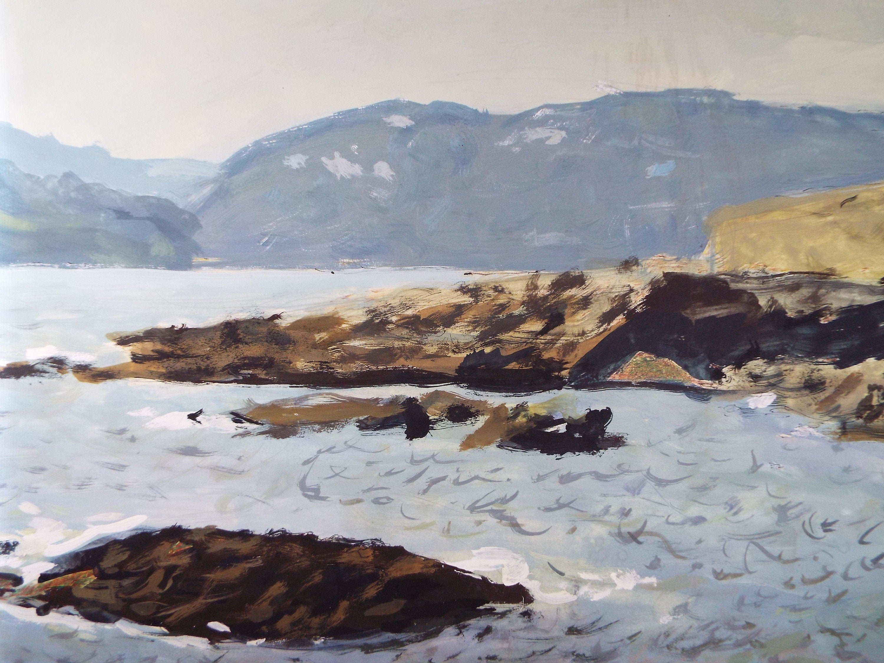 Original Gouache on paper, 'Sea Cliffs and Rocky Shore', Unknown Artist, circa 1960's - Marine Landscape