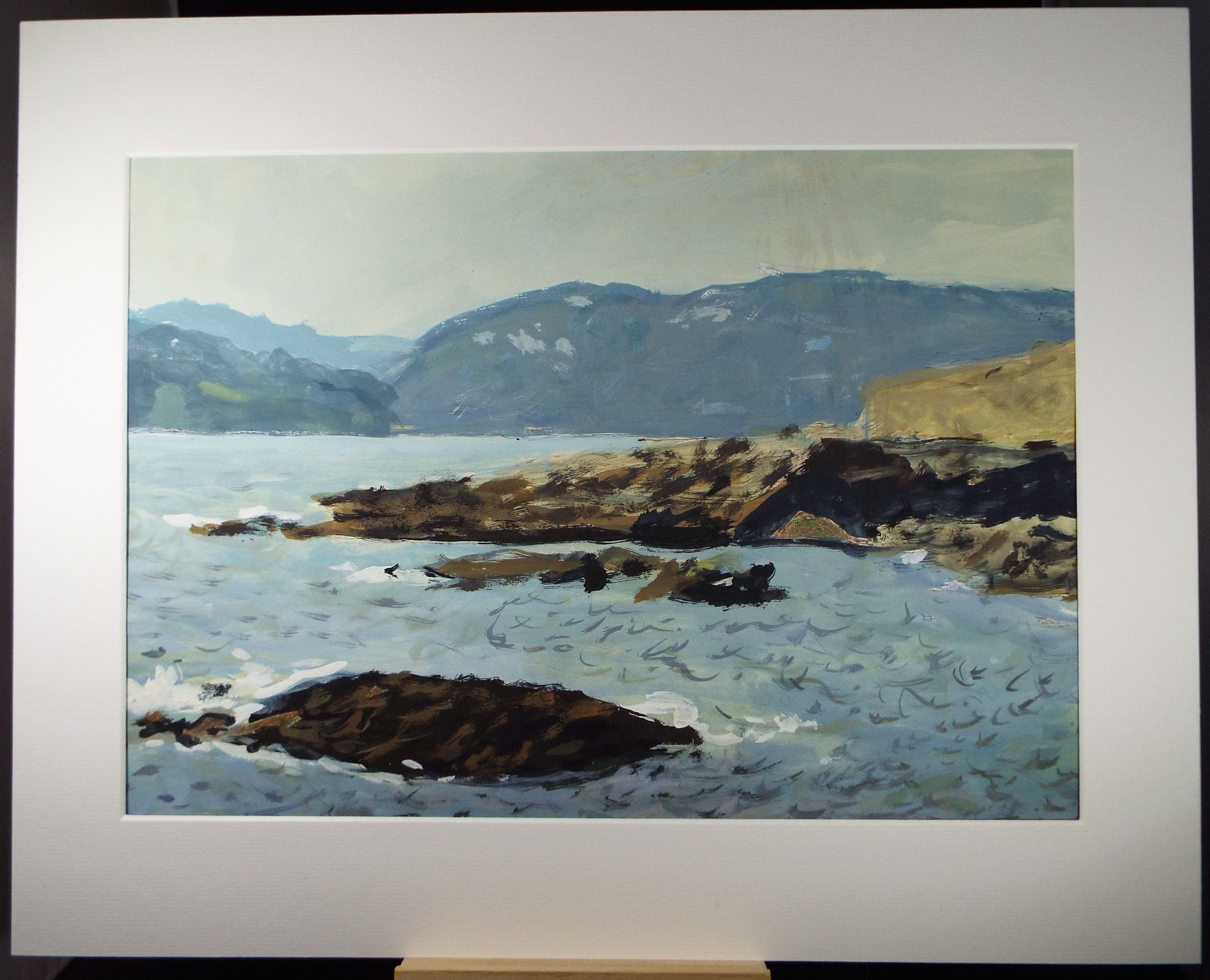 Original Gouache on paper, 'Sea Cliffs and Rocky Shore', Unknown Artist, circa 1960's - Marine Landscape