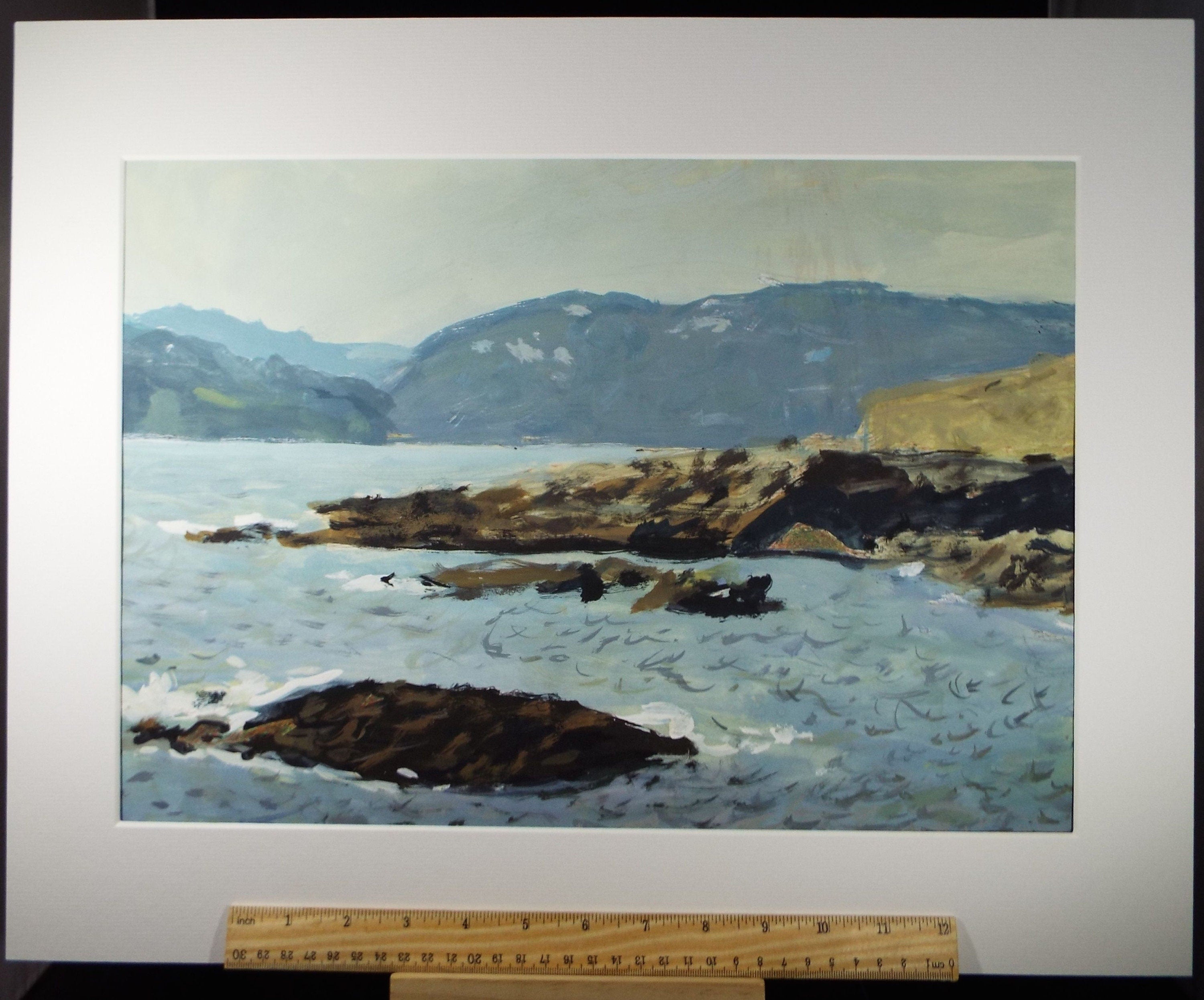 Original Gouache on paper, 'Sea Cliffs and Rocky Shore', Unknown Artist, circa 1960's - Marine Landscape