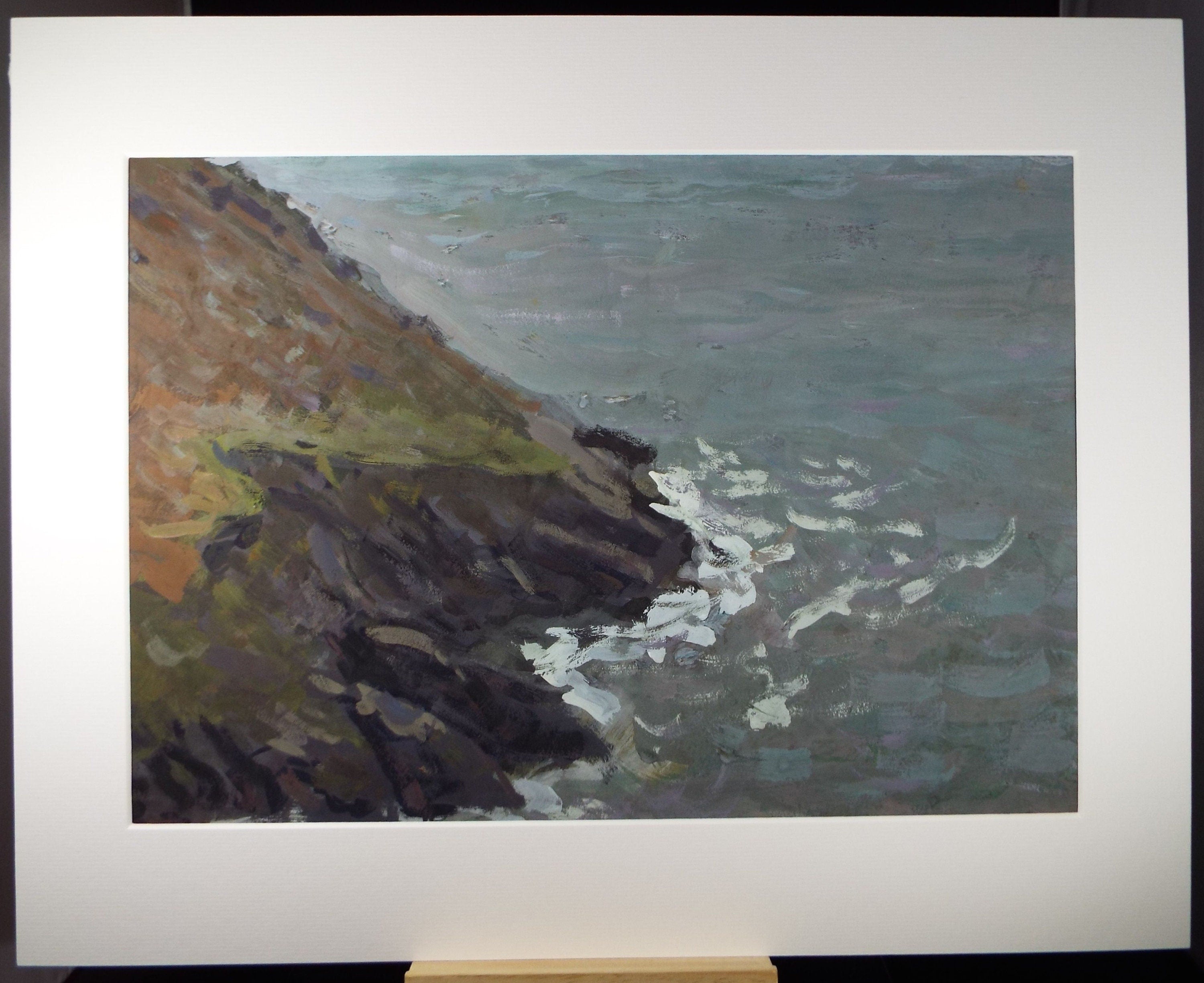 Original Gouache on paper, 'Sea Cliffs', Unknown Artist, circa 1960's - Marine Landscape