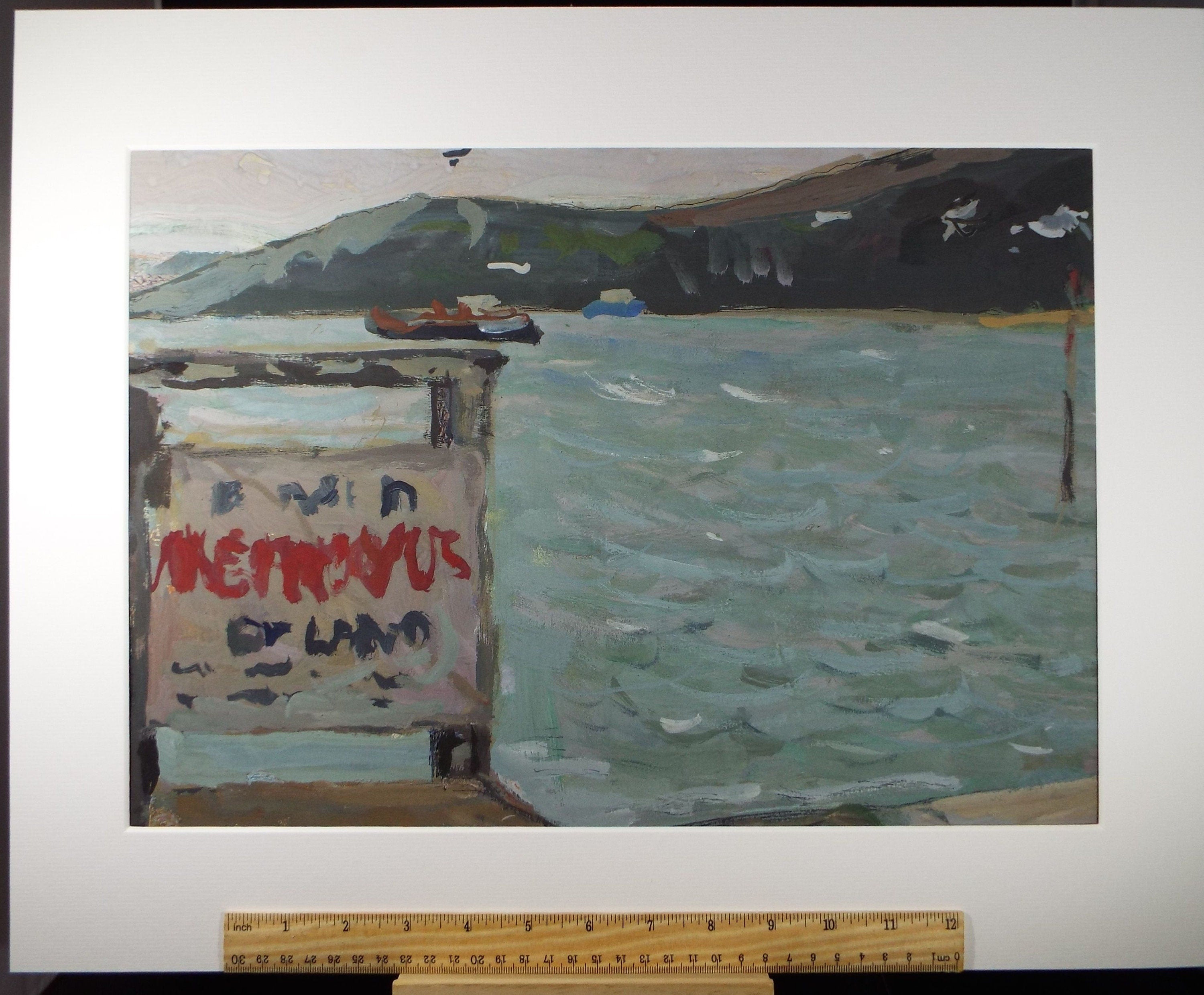 Original Gouache on paper, 'The end of the quay', Unknown Artist, circa 1960's - Marine Landscape