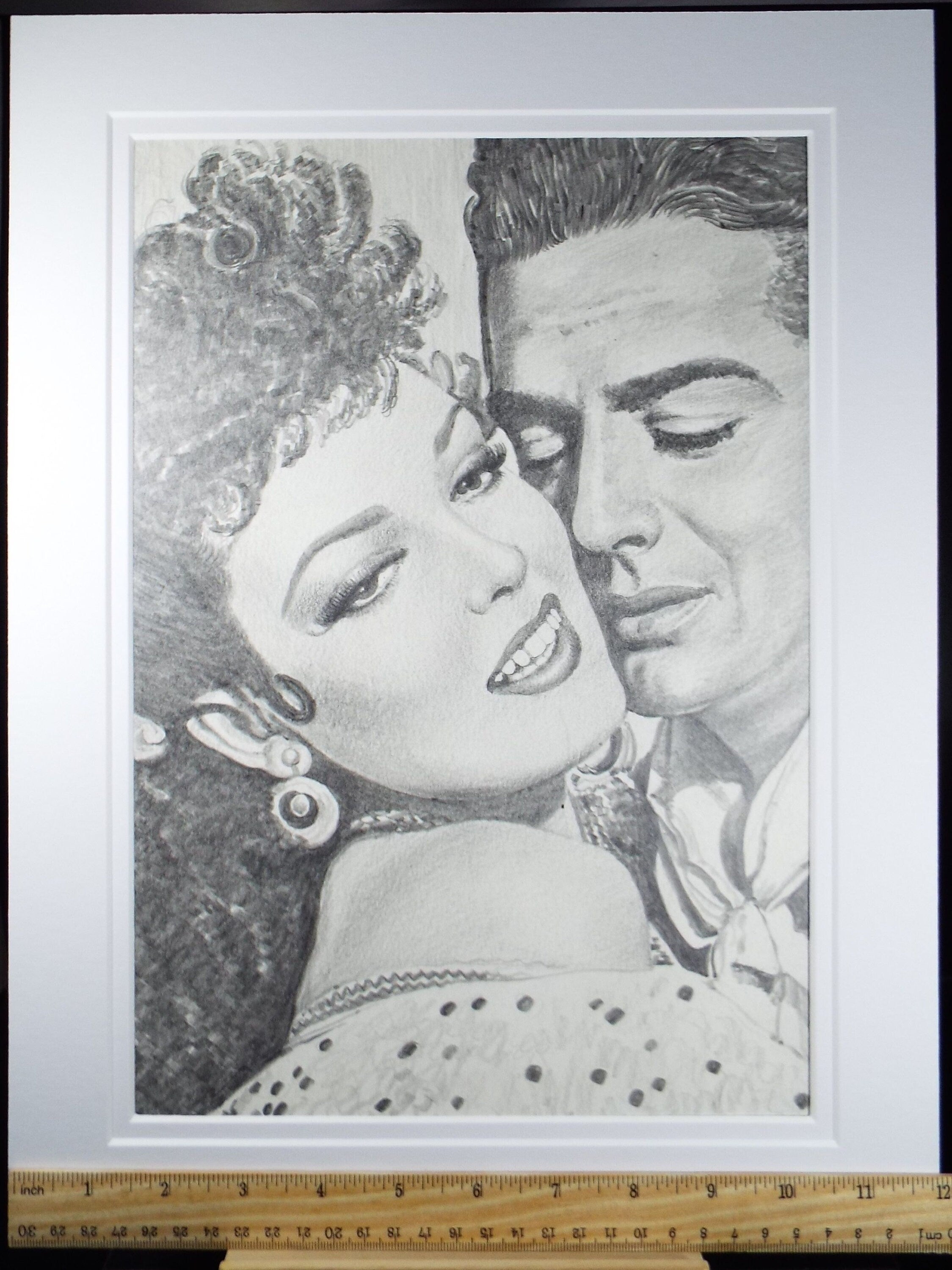 Original Pencil Drawing, 'Victor Mature & Linda Darnell', Albert Leonard, Mid 20th Century
