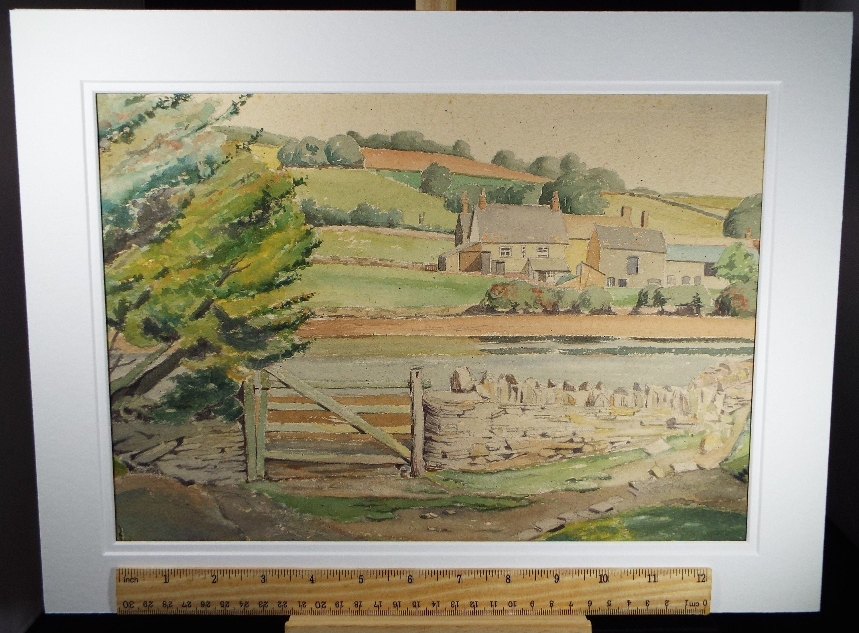 Original Charcoal & Watercolour, 'Farm Buildings in a Landscape', Circa 1930's , Frank Harold Read FRPS (1881-1960)
