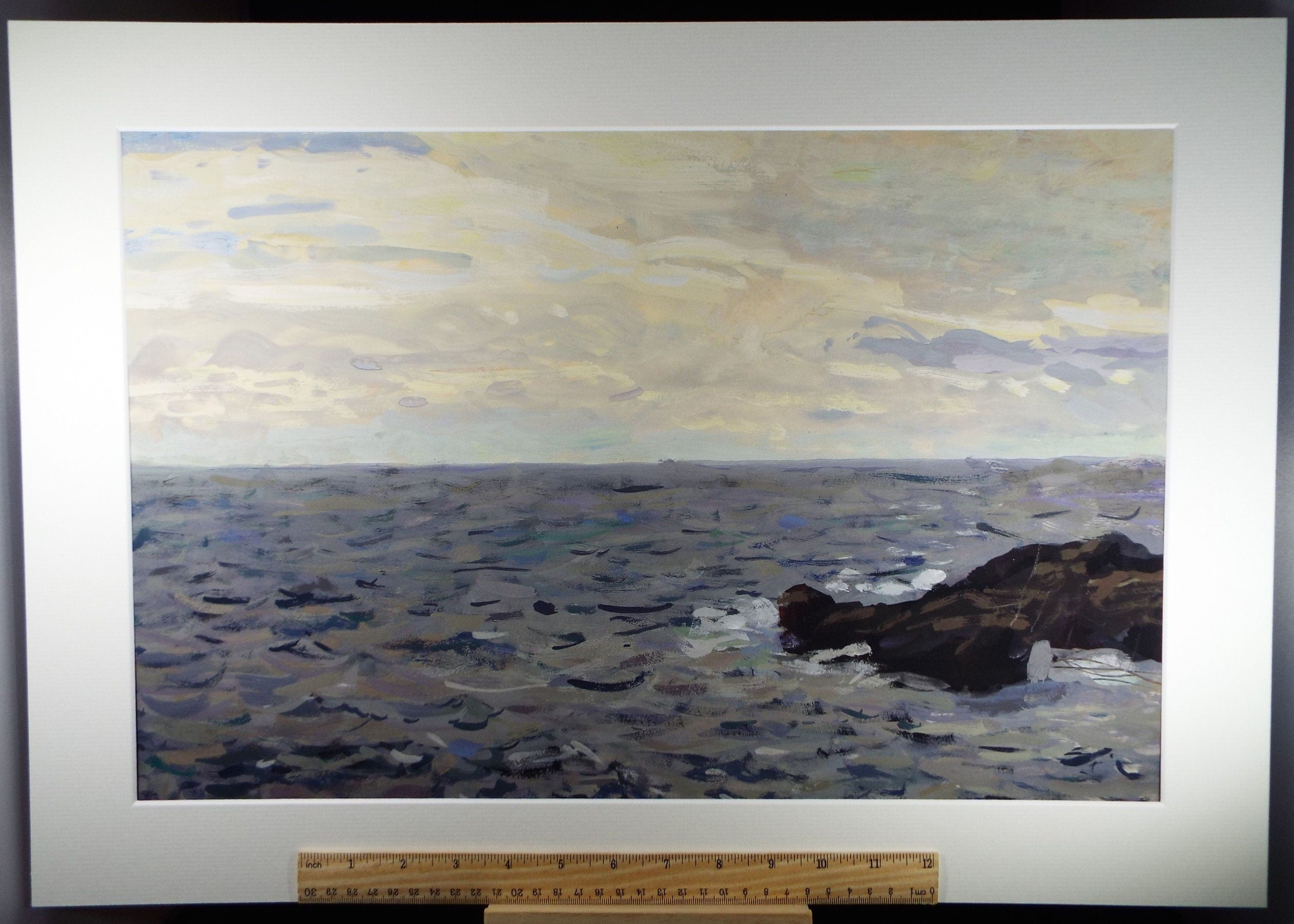 Original Gouache on paper, 'A Rocky Outcrop', Unknown Artist, circa 1960's - Marine Landscape