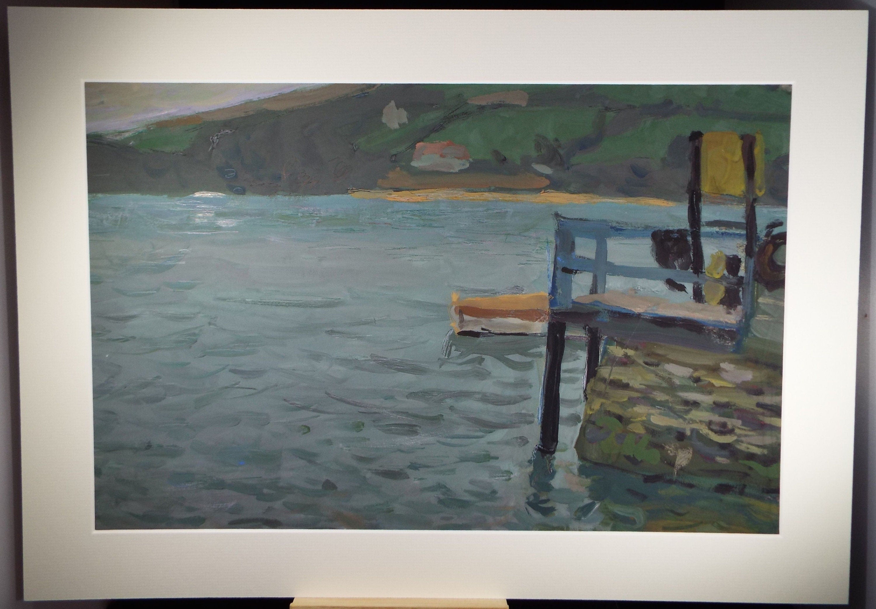 Original Gouache on paper, 'The Jetty', Unknown Artist, circa 1960's - Marine Landscape