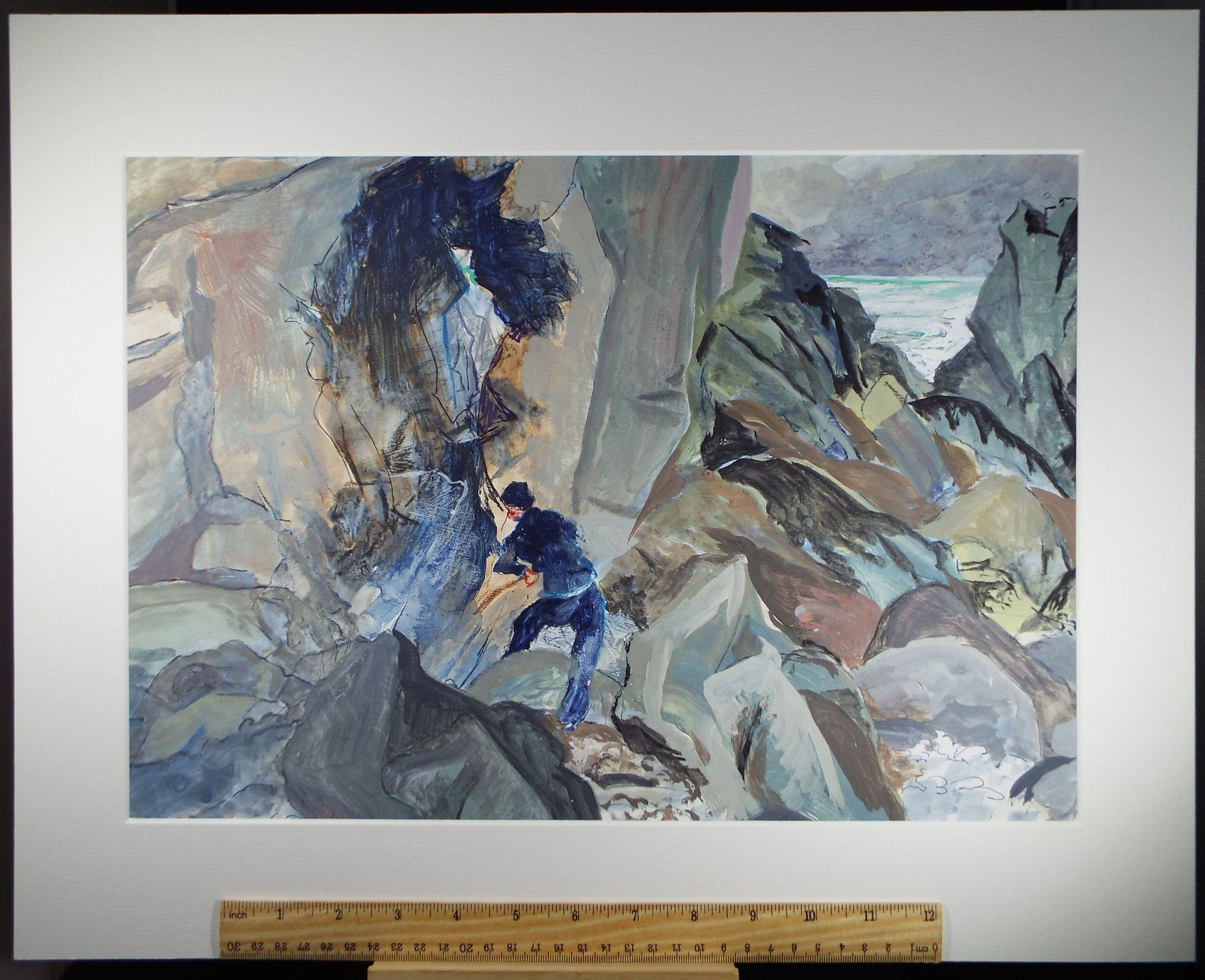 Original Watercolour & Gouache, 'Rock climbing figure', Ivy T. Attwell (20th Century, British)
